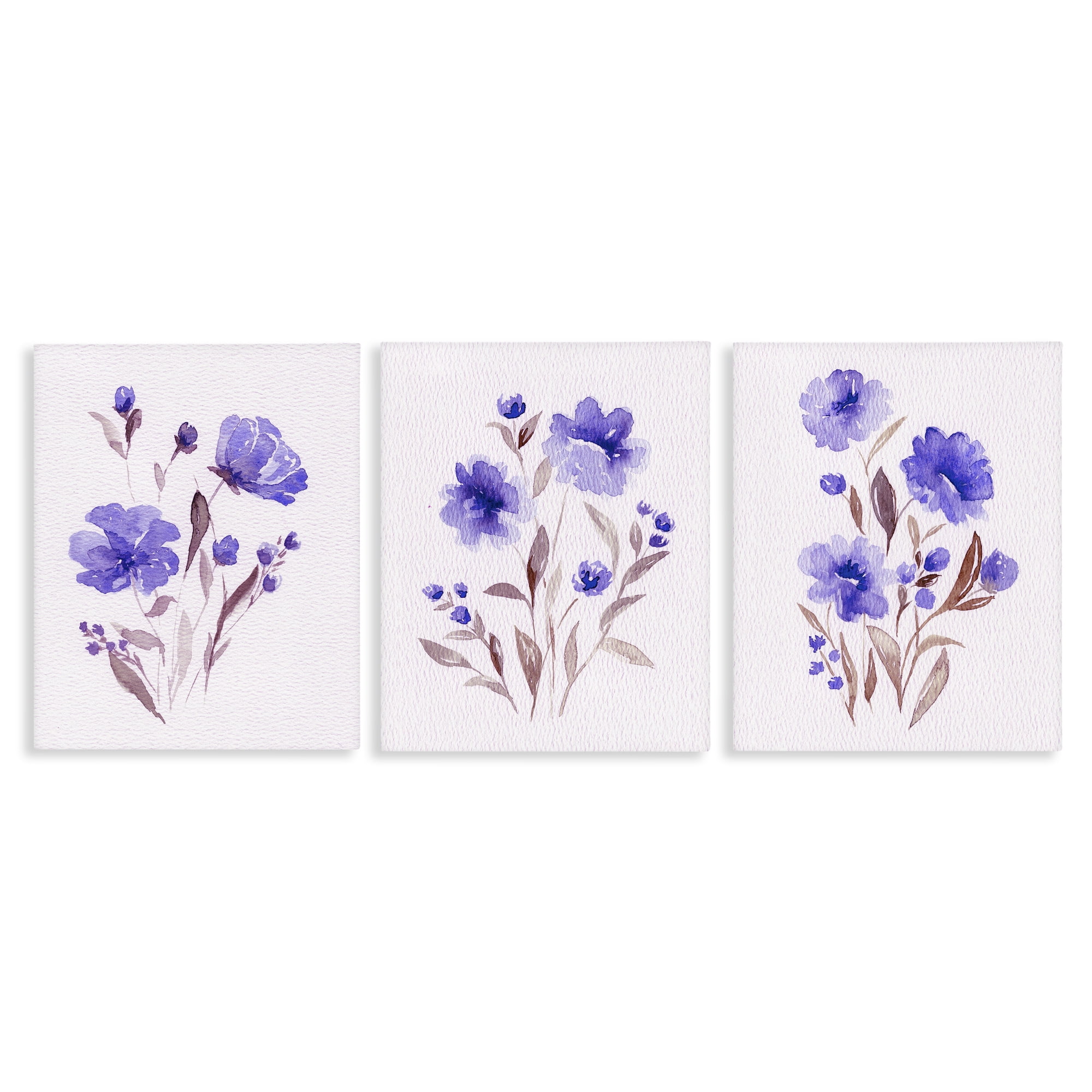Stupell Industries Watercolor Purple Blooms 3 Piece Canvas Wall Art Set, design by Leah Noel Art