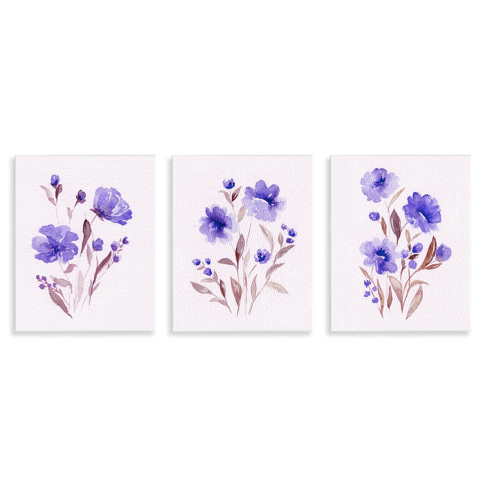 Stupell Industries Watercolor Purple Blooms 3 Piece Wall Plaque Art Set, design by Leah Noel Art