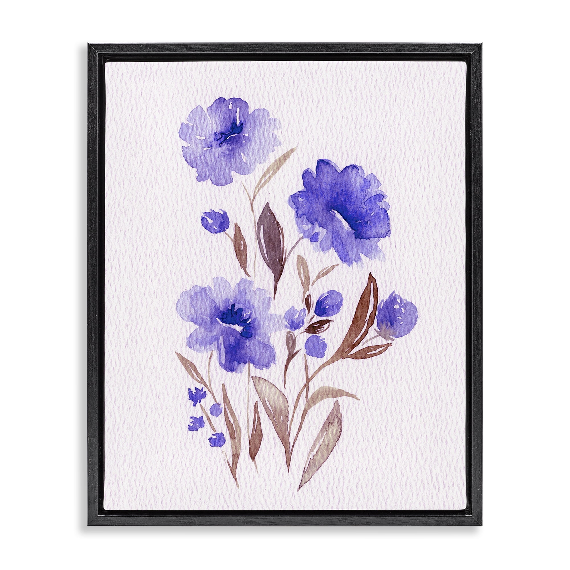 Stupell Industries Watercolor Purple Blossoms Black Framed Floater Canvas Wall Art, design by Leah Noel Art