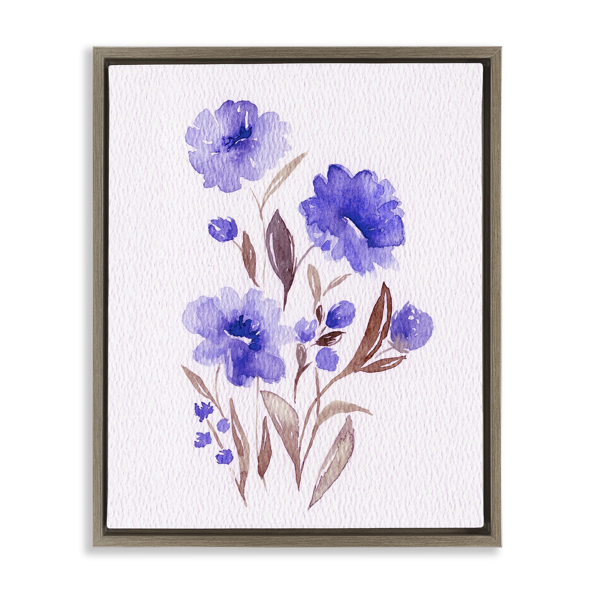 Stupell Industries Watercolor Purple Blossoms Brown Framed Floater Canvas Wall Art, design by Leah Noel Art