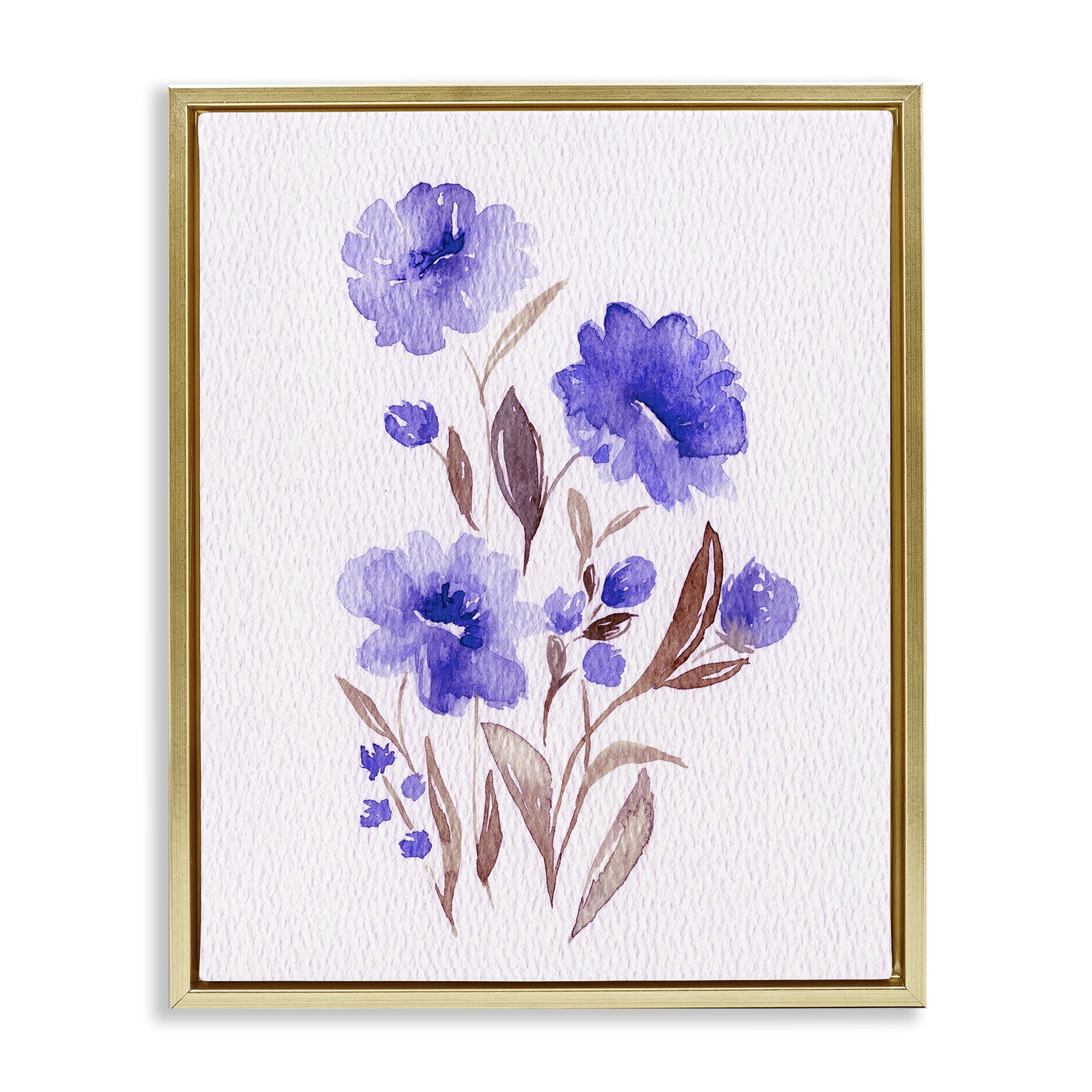 Stupell Industries Watercolor Purple Blossoms Gold Framed Floater Canvas Wall Art, design by Leah Noel Art