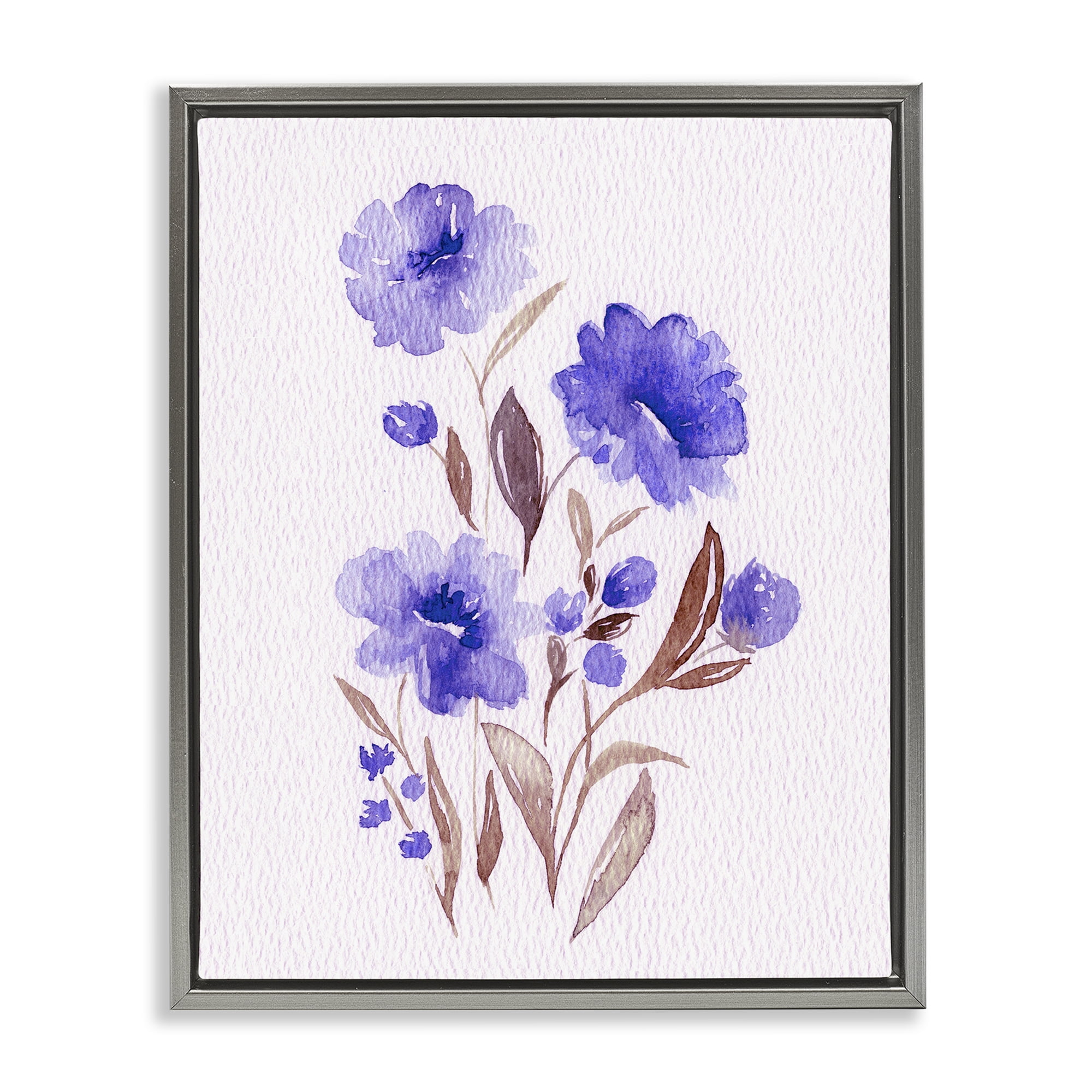 Stupell Industries Watercolor Purple Blossoms Gray Framed Floater Canvas Wall Art, design by Leah Noel Art