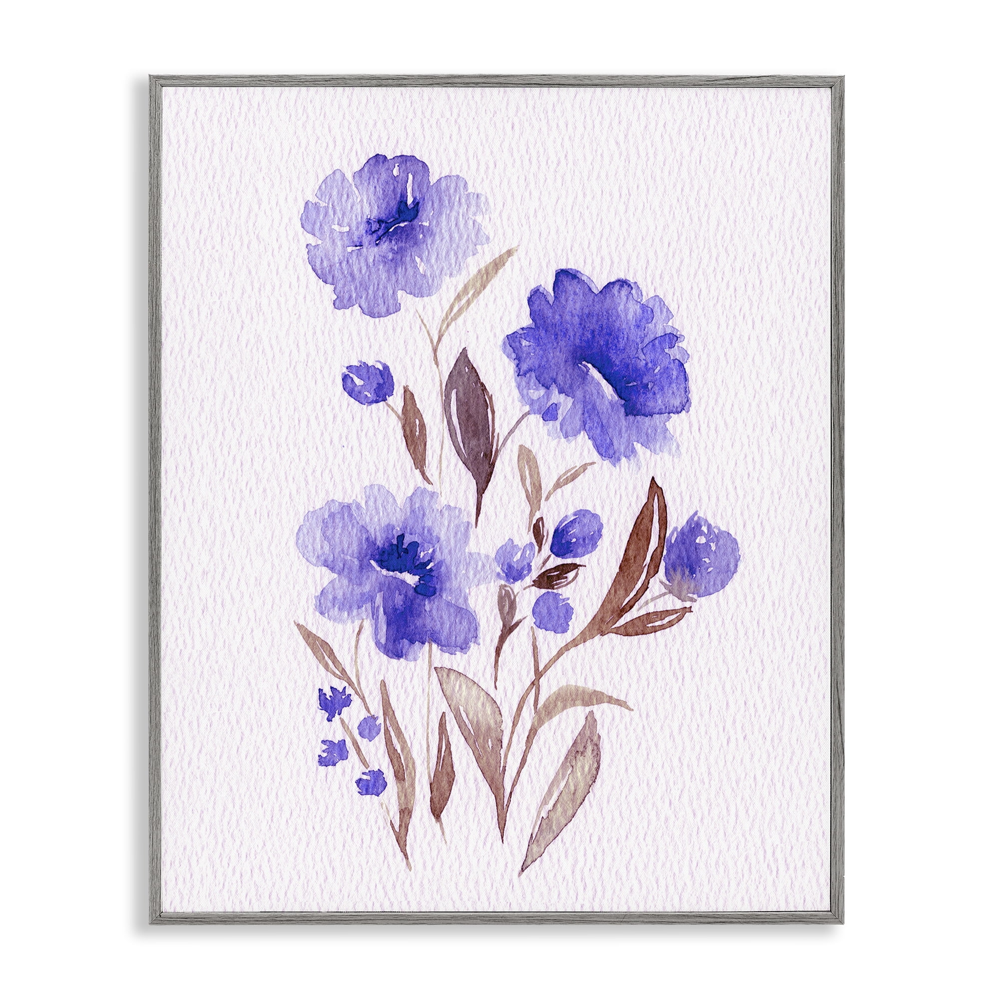 Stupell Industries Watercolor Purple Blossoms Gray Framed Giclee Art, design by Leah Noel Art