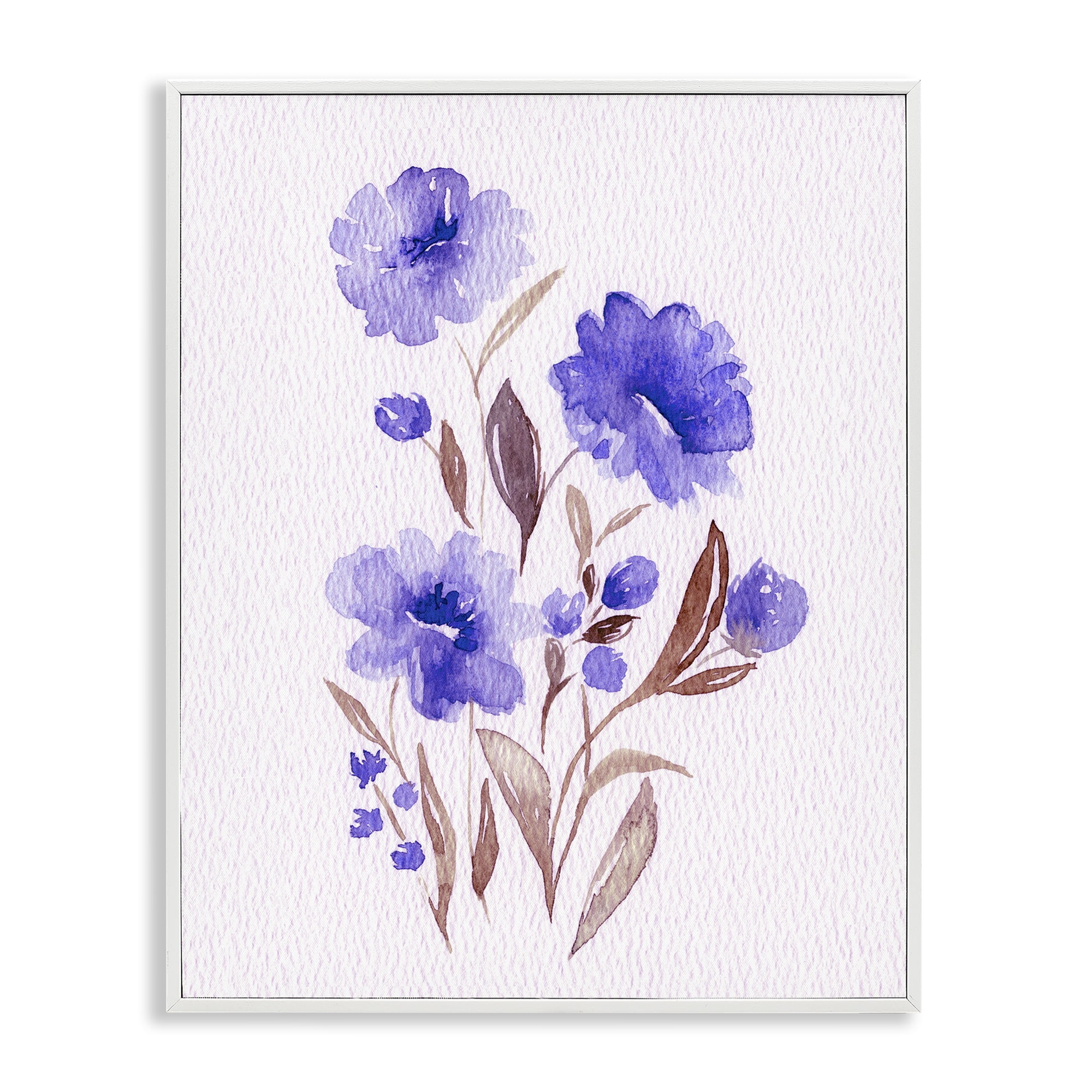 Stupell Industries Watercolor Purple Blossoms White Framed Giclee Art, design by Leah Noel Art