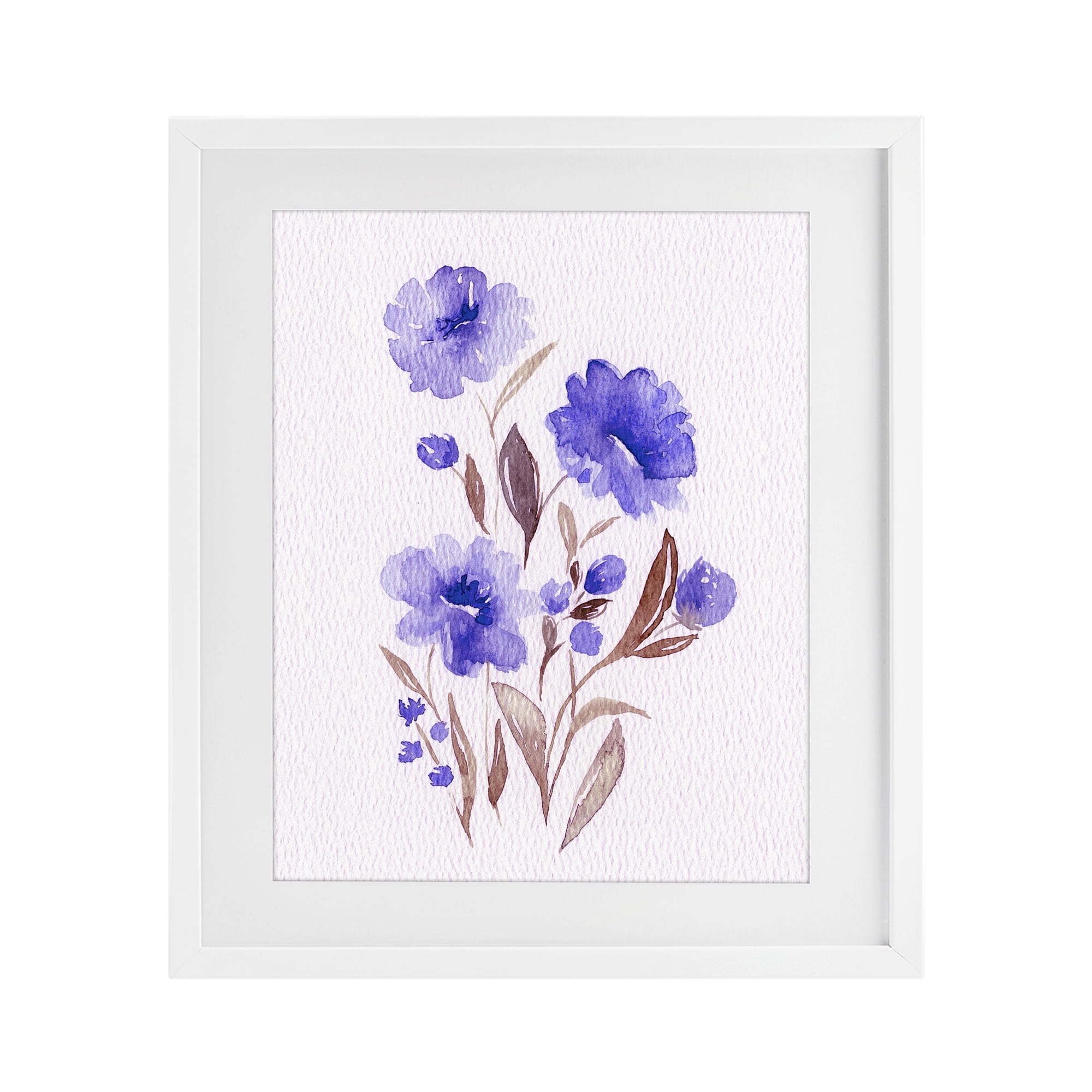 Stupell Industries Watercolor Purple Blossoms White Framed Print Under Glass, design by Leah Noel Art