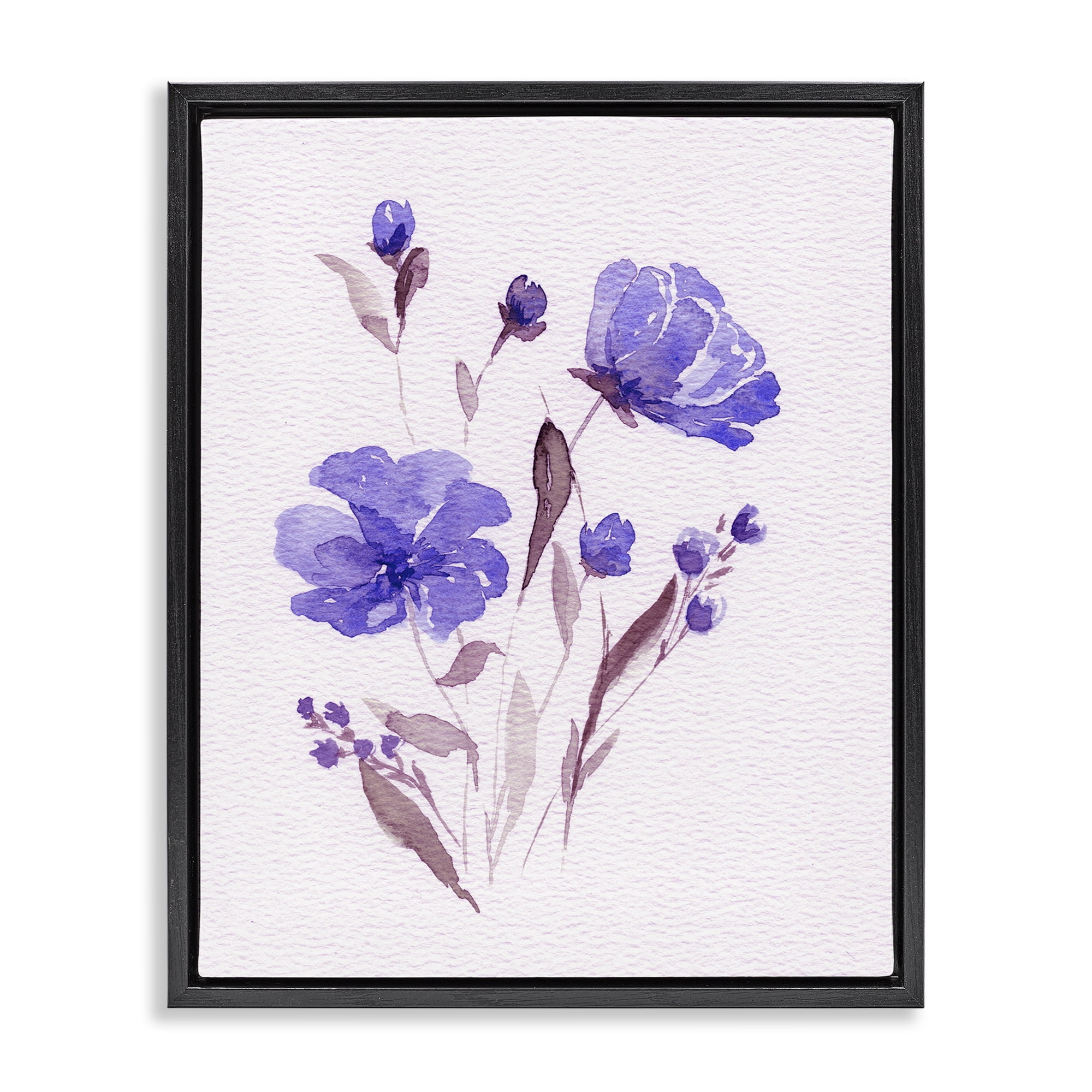 Stupell Industries Watercolor Purple Flowers Black Framed Floater Canvas Wall Art, design by Leah Noel Art