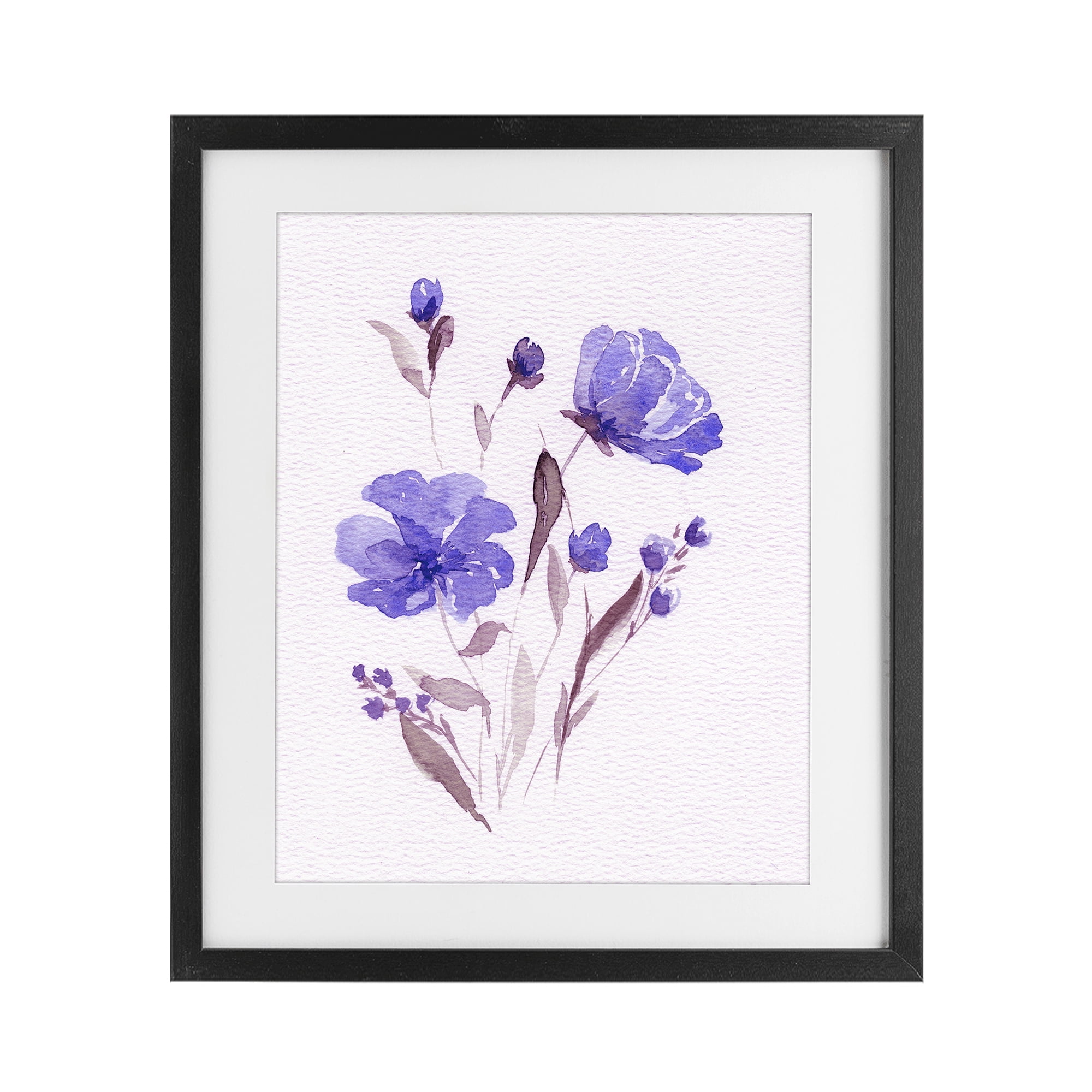 Stupell Industries Watercolor Purple Flowers Black Framed Print Under Glass, design by Leah Noel Art