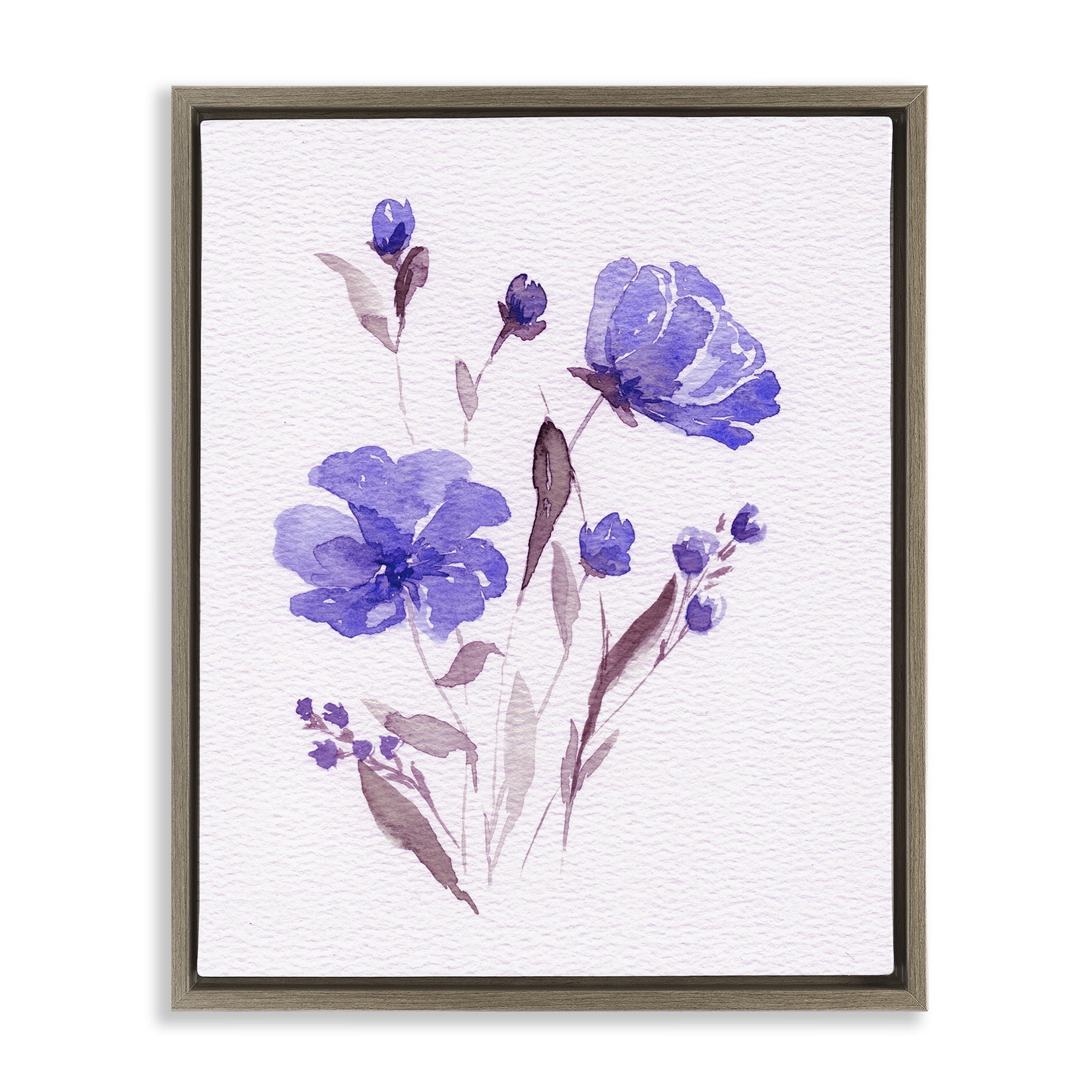 Stupell Industries Watercolor Purple Flowers Brown Framed Floater Canvas Wall Art, design by Leah Noel Art