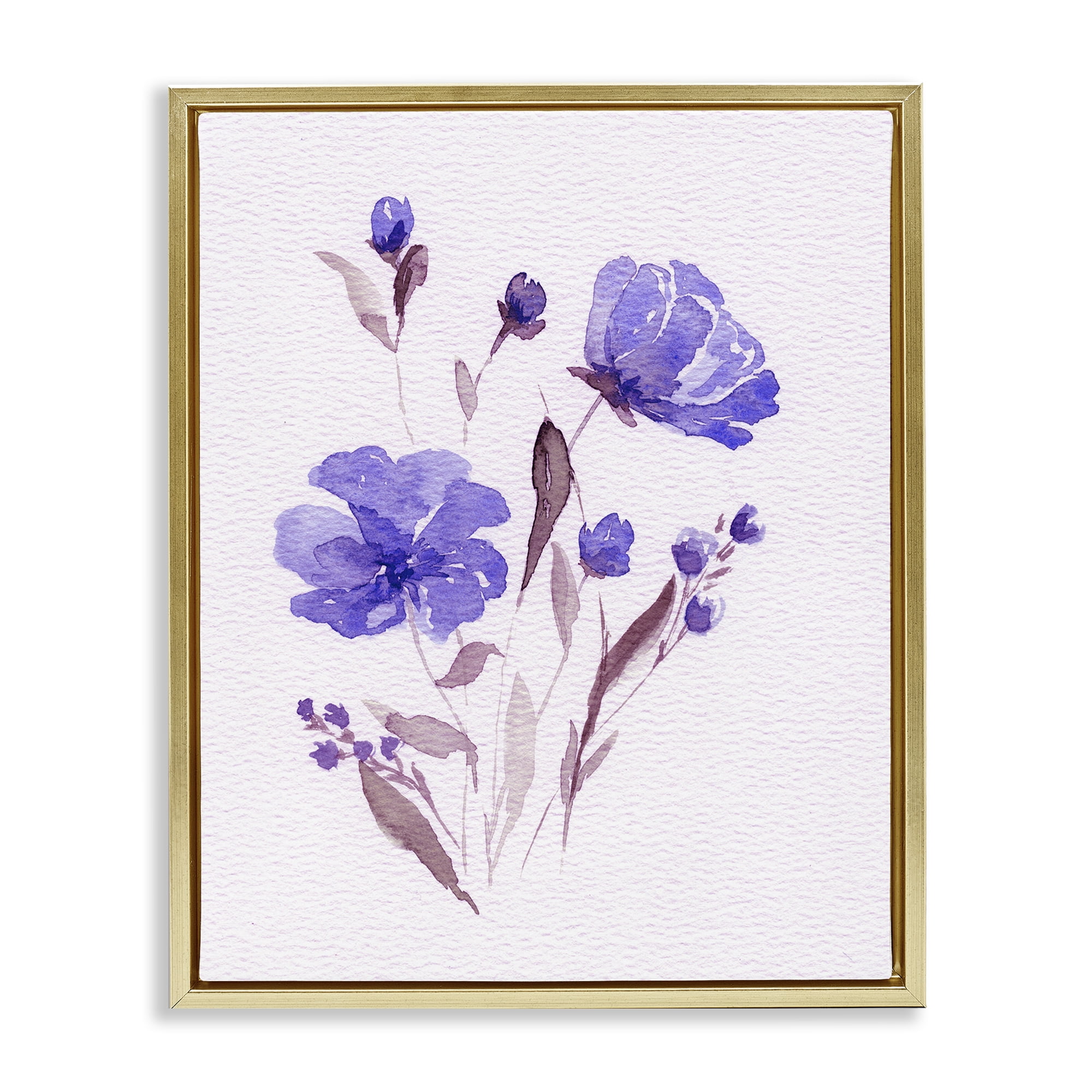 Stupell Industries Watercolor Purple Flowers Gold Framed Floater Canvas Wall Art, design by Leah Noel Art