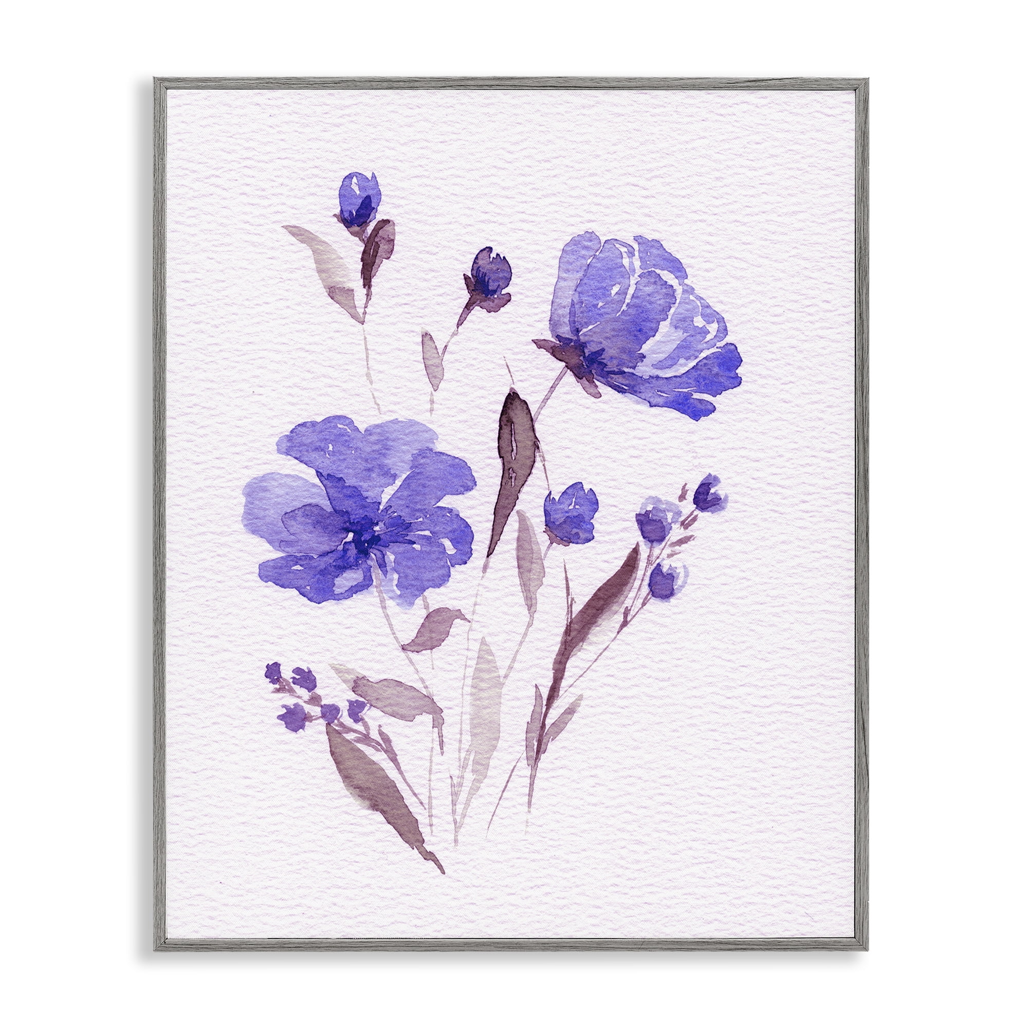 Stupell Industries Watercolor Purple Flowers Gray Framed Giclee Art, design by Leah Noel Art