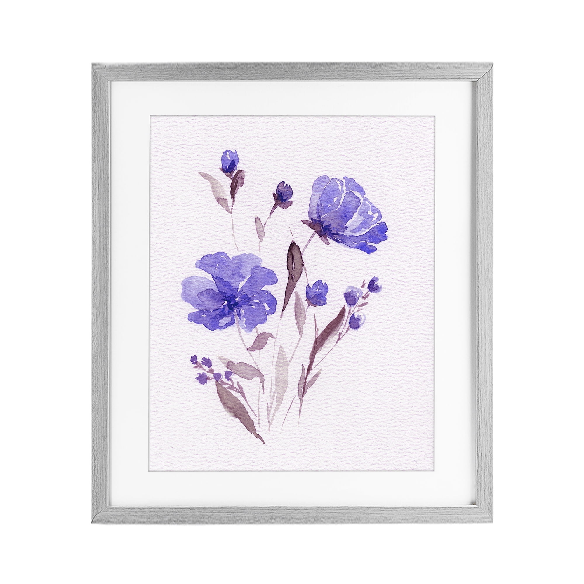 Stupell Industries Watercolor Purple Flowers Gray Framed Print Under Glass, design by Leah Noel Art