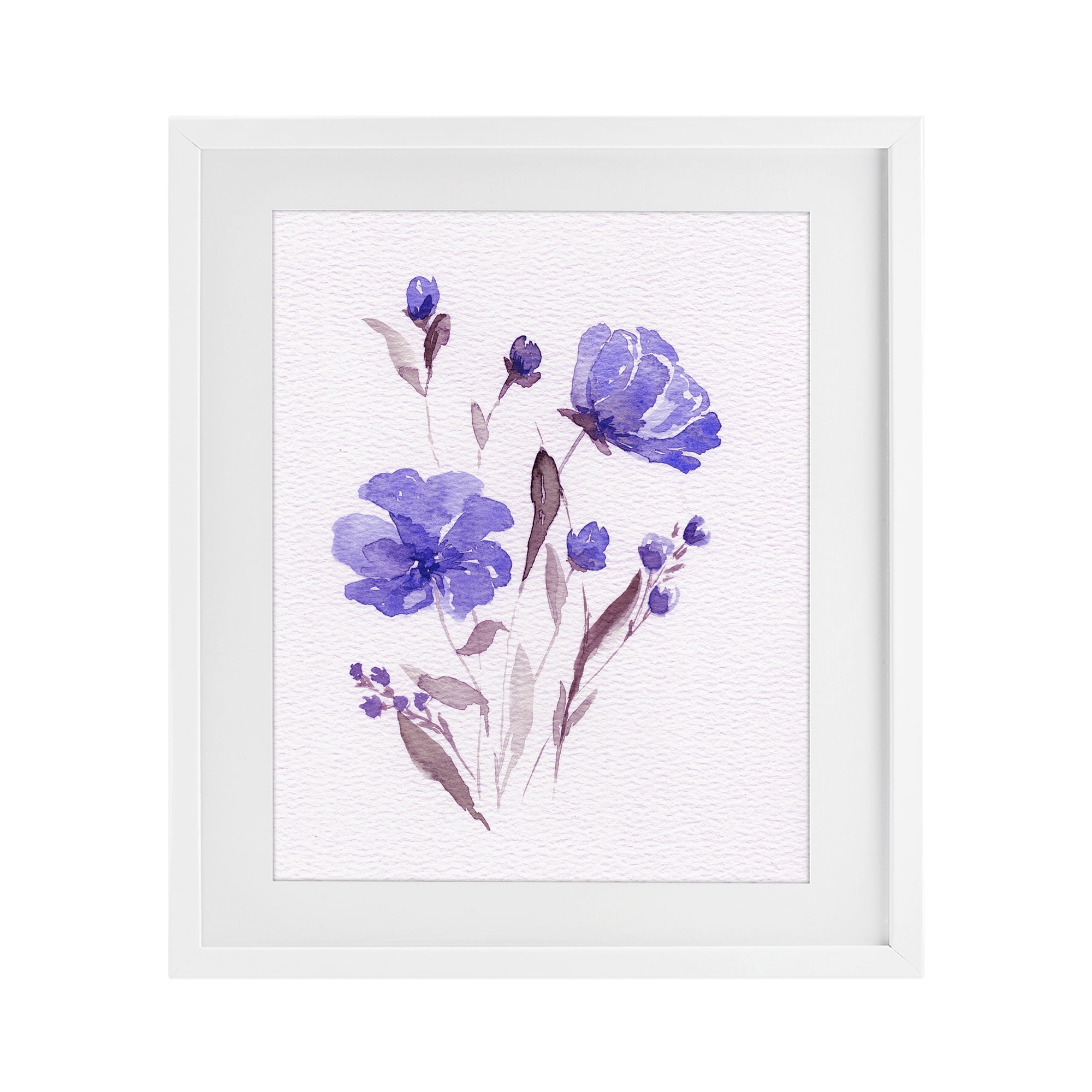 Stupell Industries Watercolor Purple Flowers White Framed Print Under Glass, design by Leah Noel Art