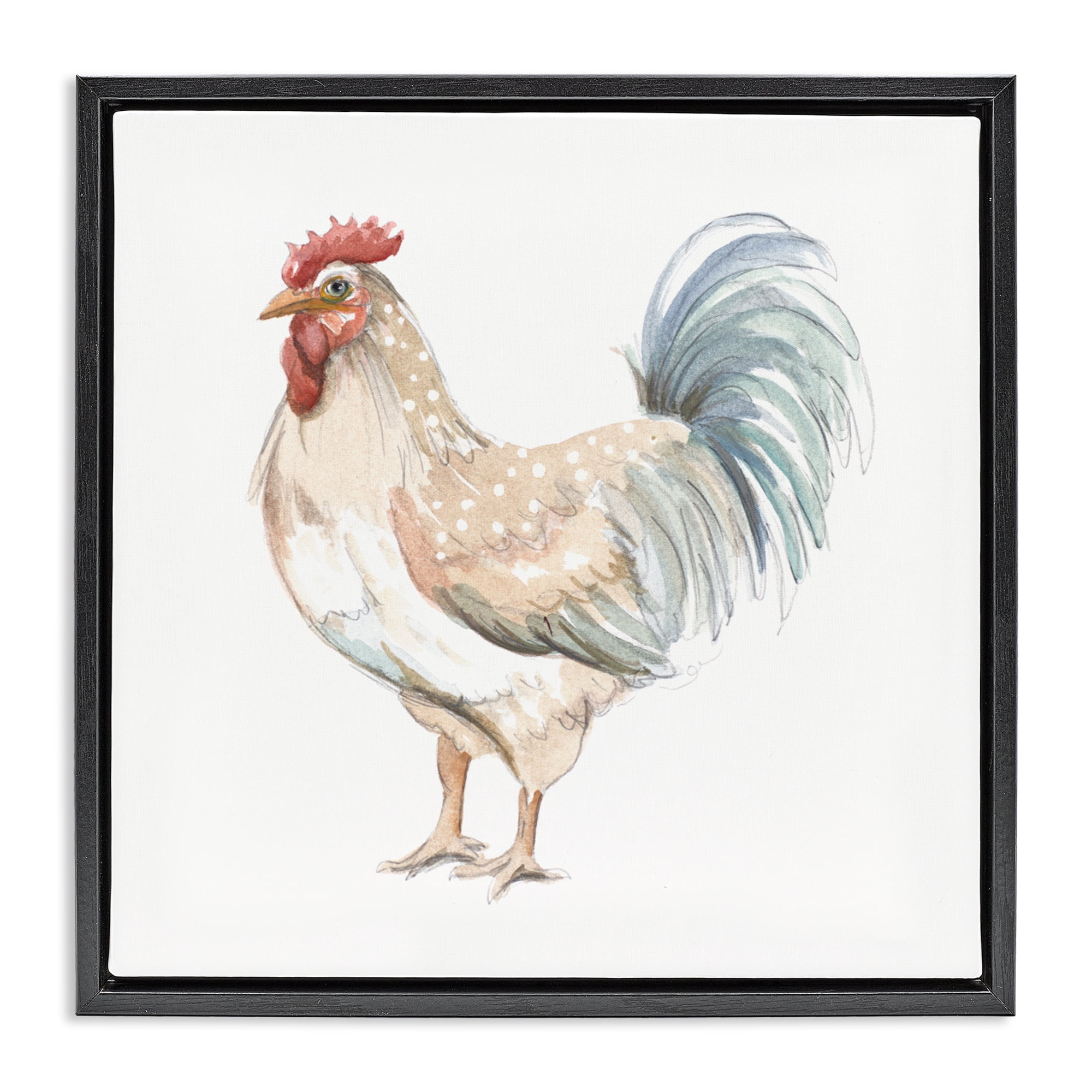 Stupell Industries Watercolor Rooster Sketch Black Framed Floater Canvas Wall Art, design by Patricia Pinto