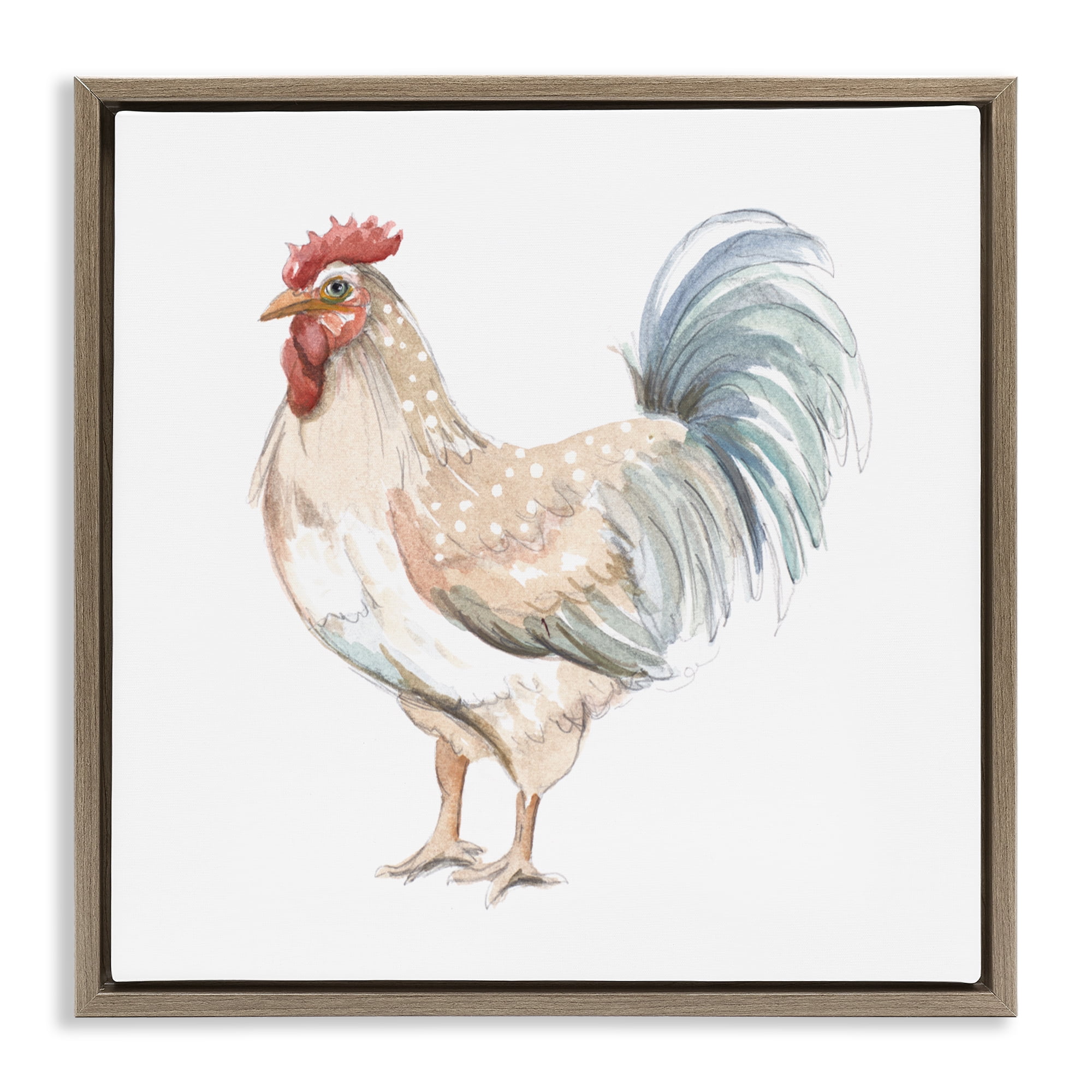 Stupell Industries Watercolor Rooster Sketch Brown Framed Floater Canvas Wall Art, design by Patricia Pinto
