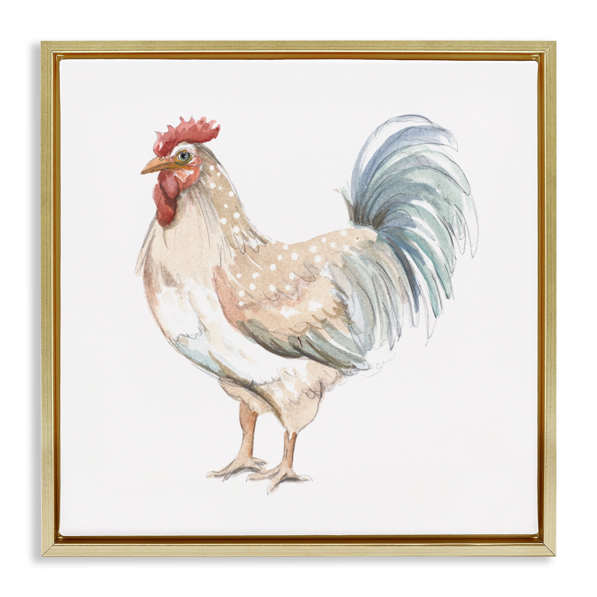 Stupell Industries Watercolor Rooster Sketch Gold Framed Floater Canvas Wall Art, design by Patricia Pinto
