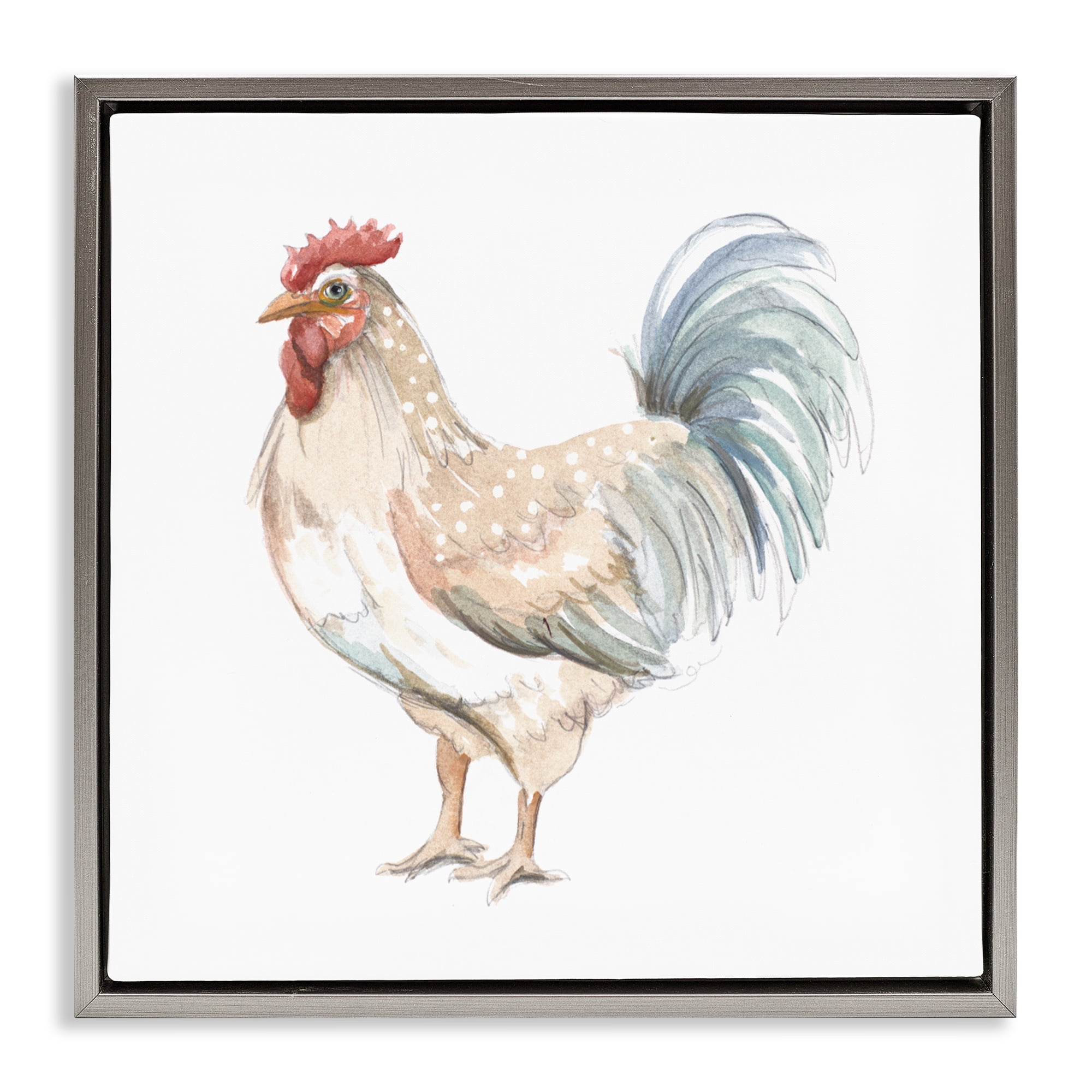 Stupell Industries Watercolor Rooster Sketch Gray Framed Floater Canvas Wall Art, design by Patricia Pinto