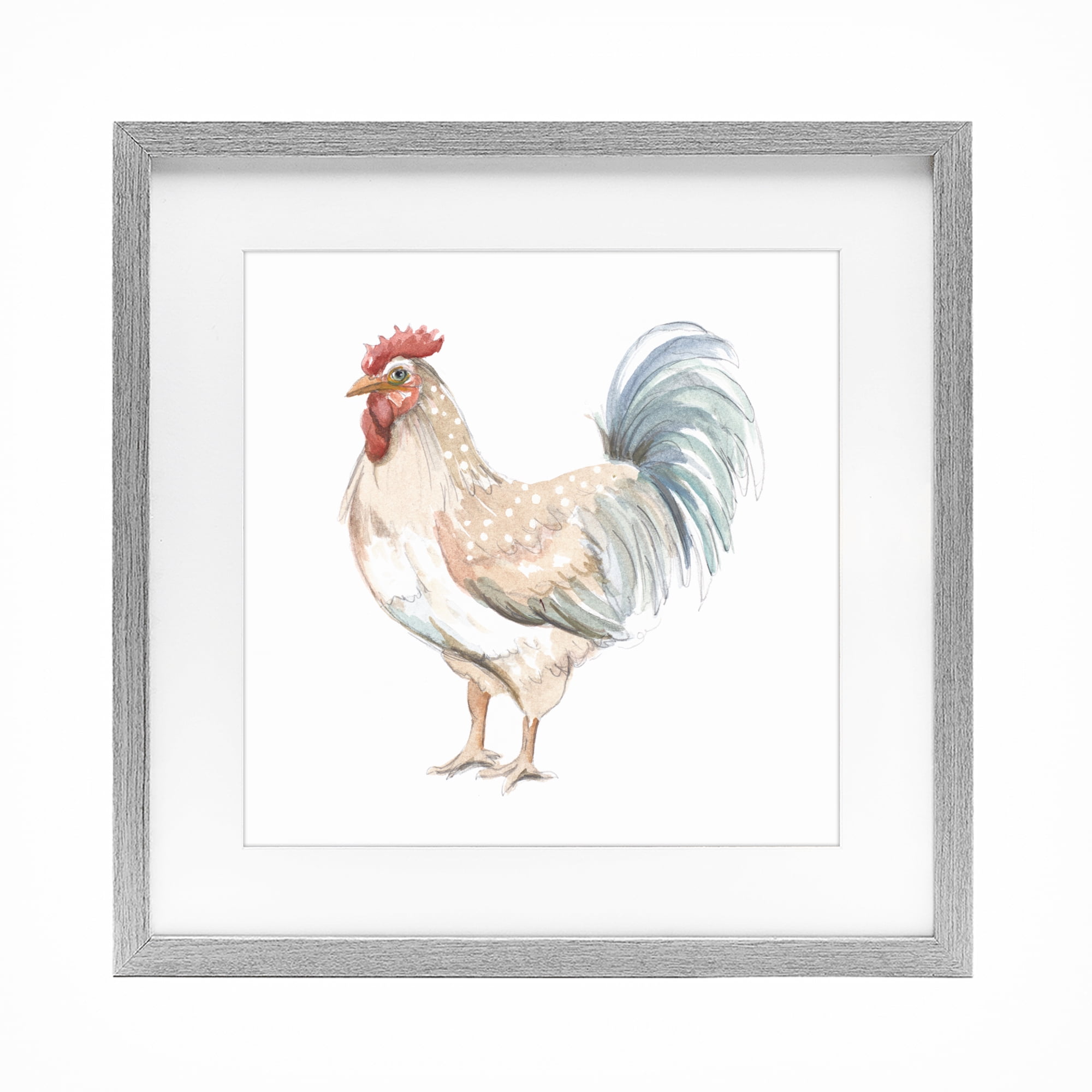 Stupell Industries Watercolor Rooster Sketch Gray Framed Print Under Glass, design by Patricia Pinto