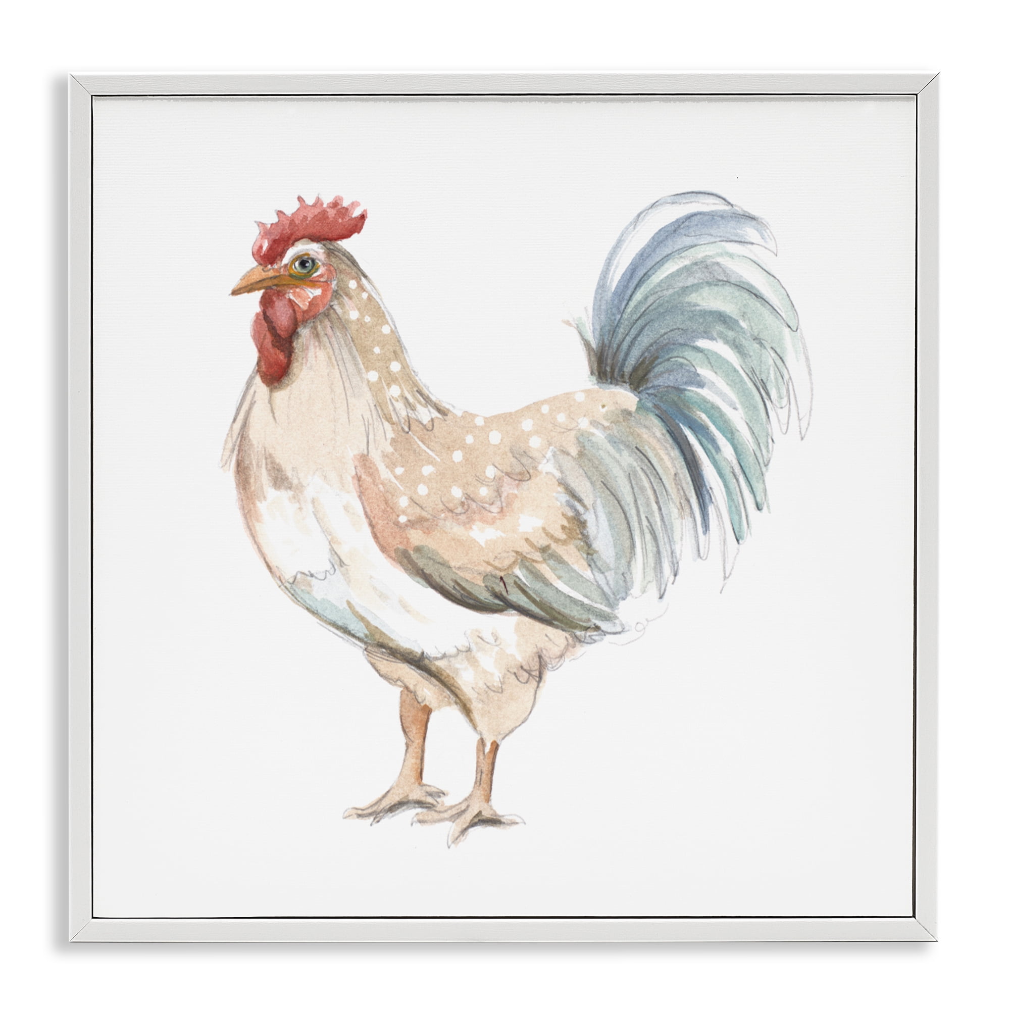 Stupell Industries Watercolor Rooster Sketch White Framed Giclee Art, design by Patricia Pinto