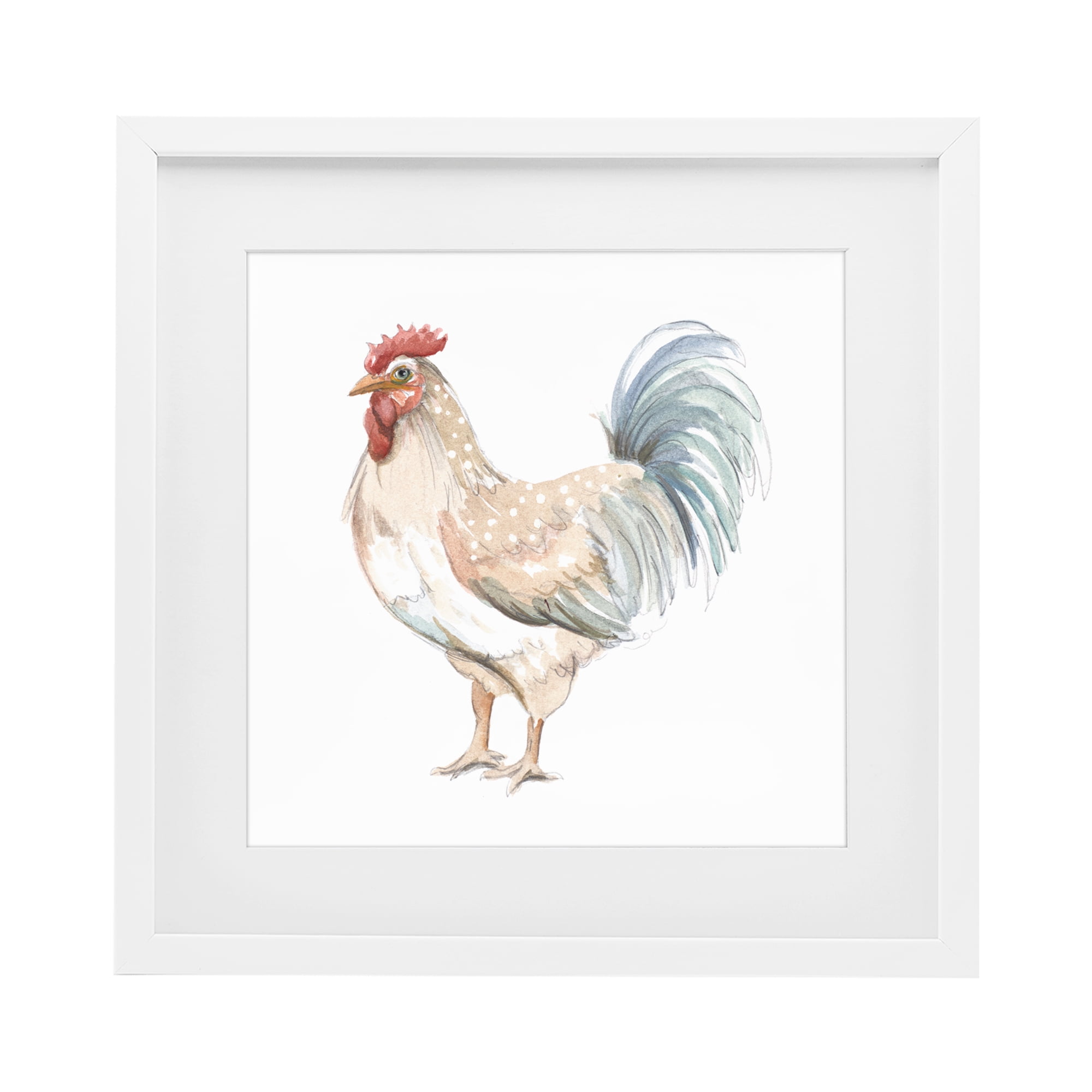 Stupell Industries Watercolor Rooster Sketch White Framed Print Under Glass, design by Patricia Pinto