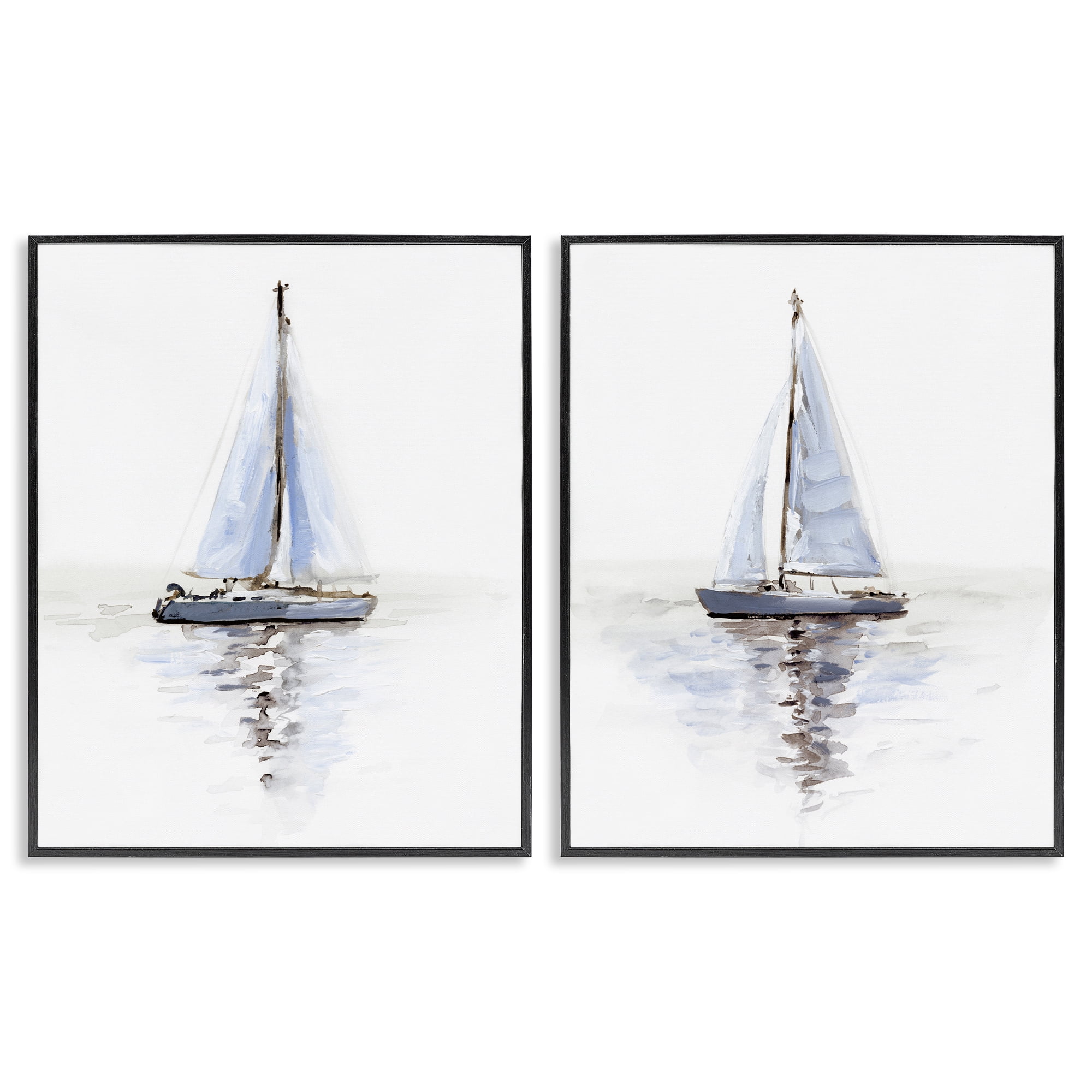 Stupell Industries Watercolor Sailboat Calm Water Transportation Painting Black Framed Art Print Wall Art, 24 x 30, Set of 2