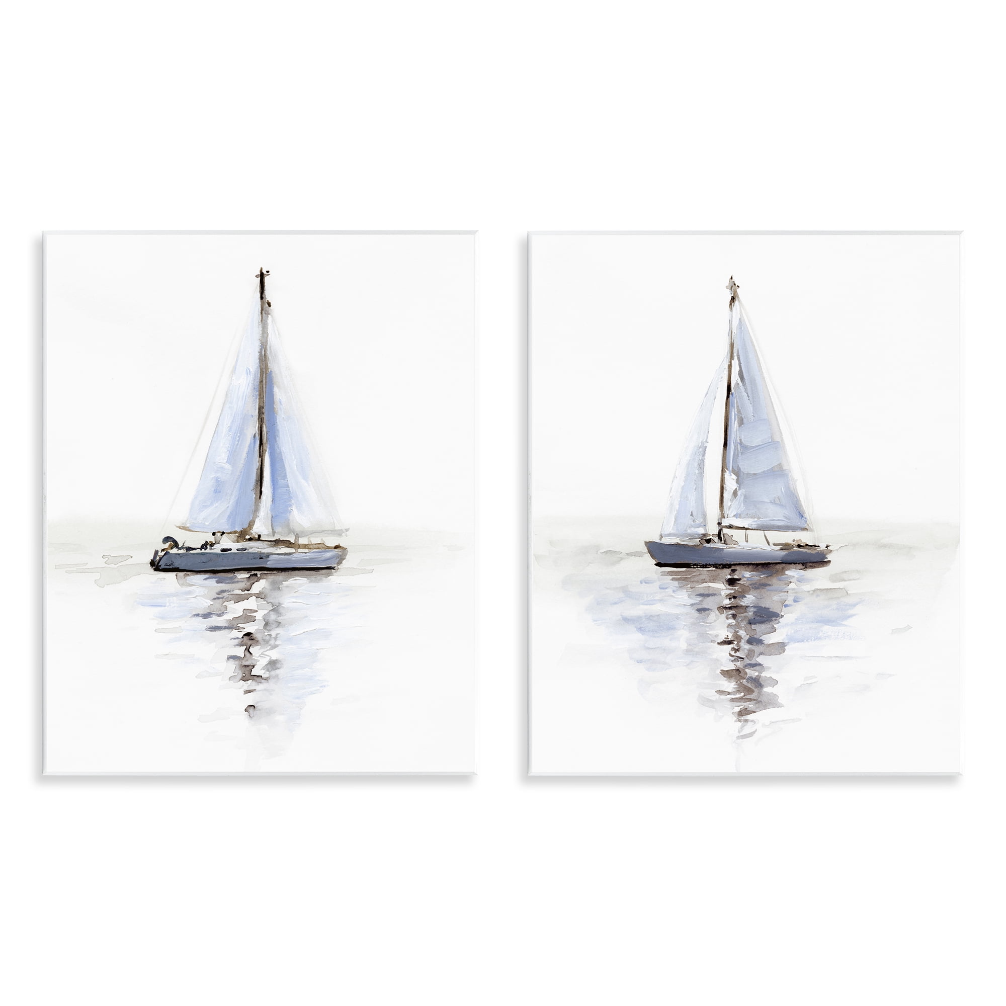 Stupell Industries Watercolor Sailboat Calm Water Transportation Painting Unframed Art Print Wall Art, 11 x 14, Set of 2
