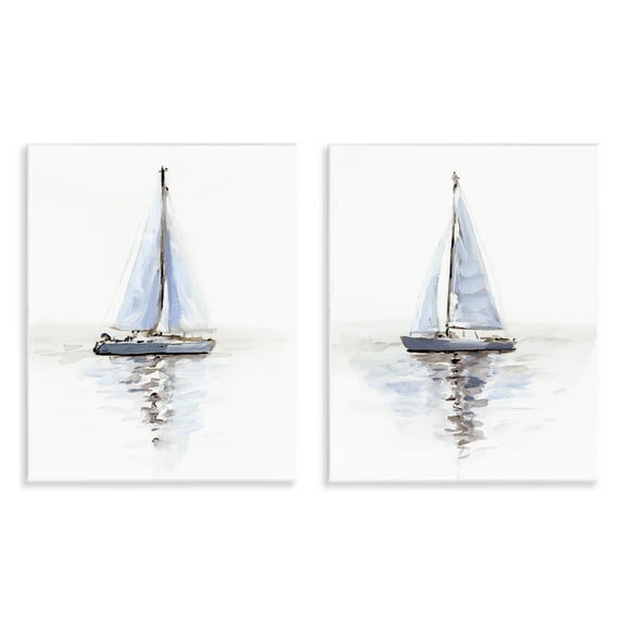 Stupell Industries Watercolor Sailboat Calm Water Transportation Painting Unframed Art Print Wall Art, 11 x 14, Set of 2