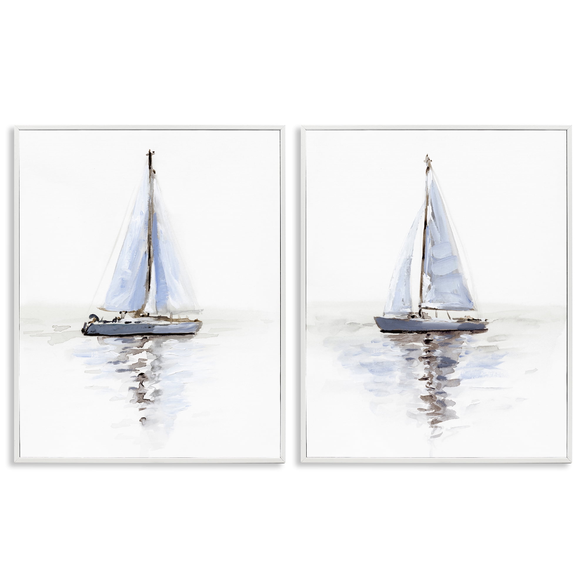 Stupell Industries Watercolor Sailboat Calm Water Transportation Painting White Framed Art Print Wall Art, 11 x 14, Set of 2