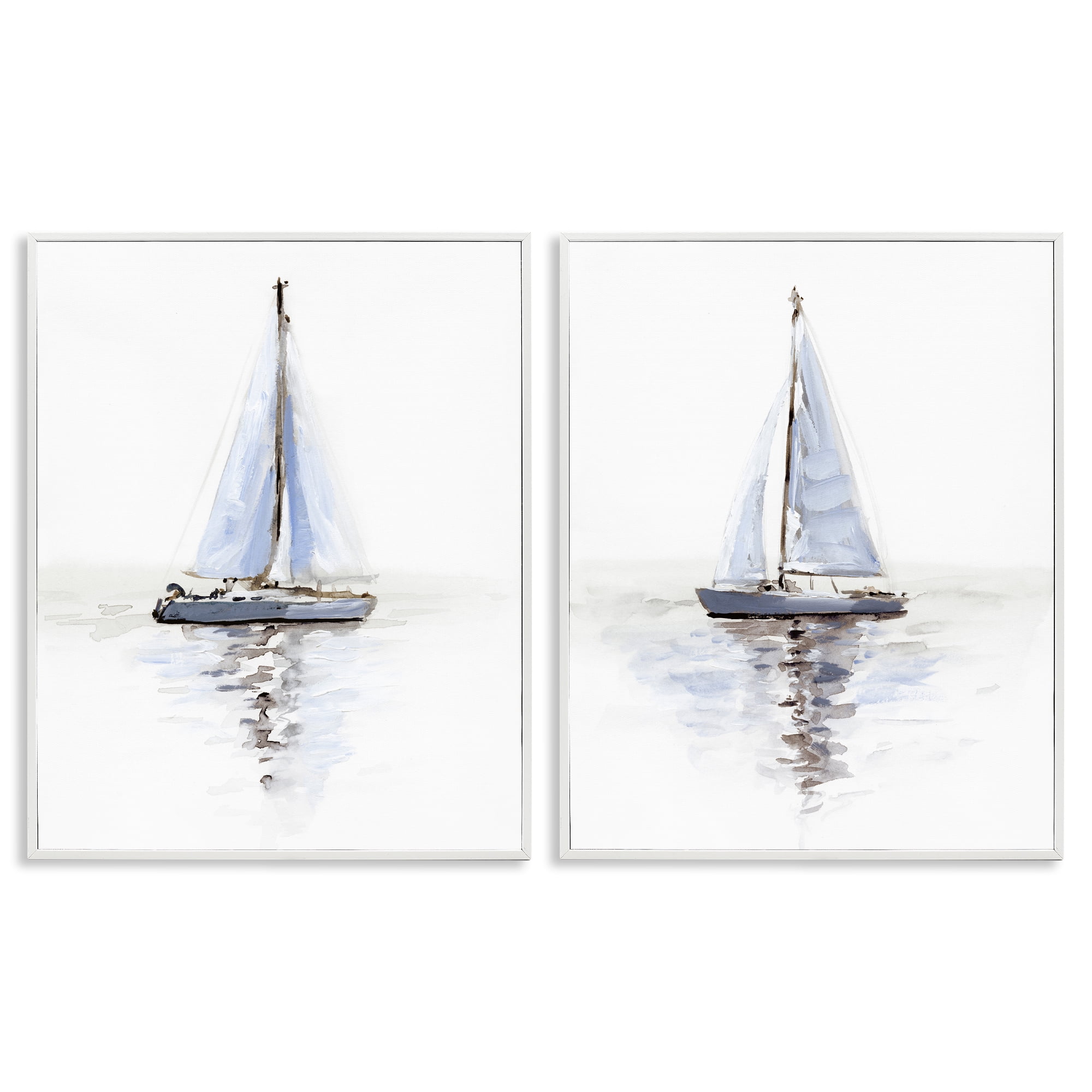 Stupell Industries Watercolor Sailboat Calm Water Transportation Painting White Framed Art Print Wall Art, 24 x 30, Set of 2