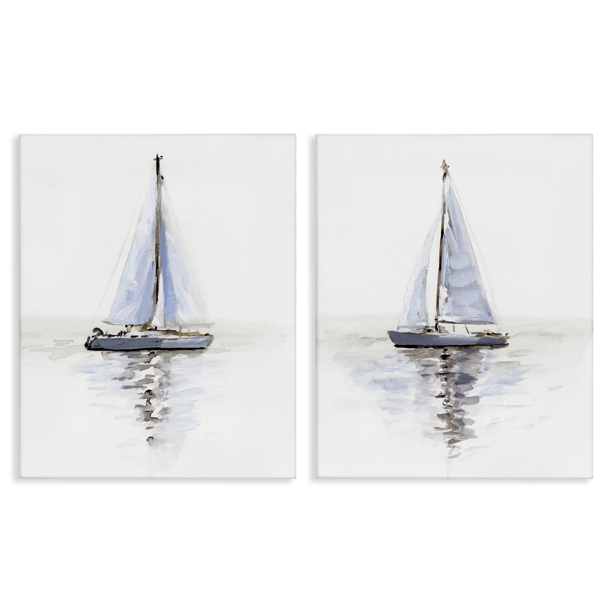 Stupell Industries Watercolor Sailboat Calm Water Transportation Painting Wrapped Canvas Art Print Wall Art, 24 x 30, Set of 2