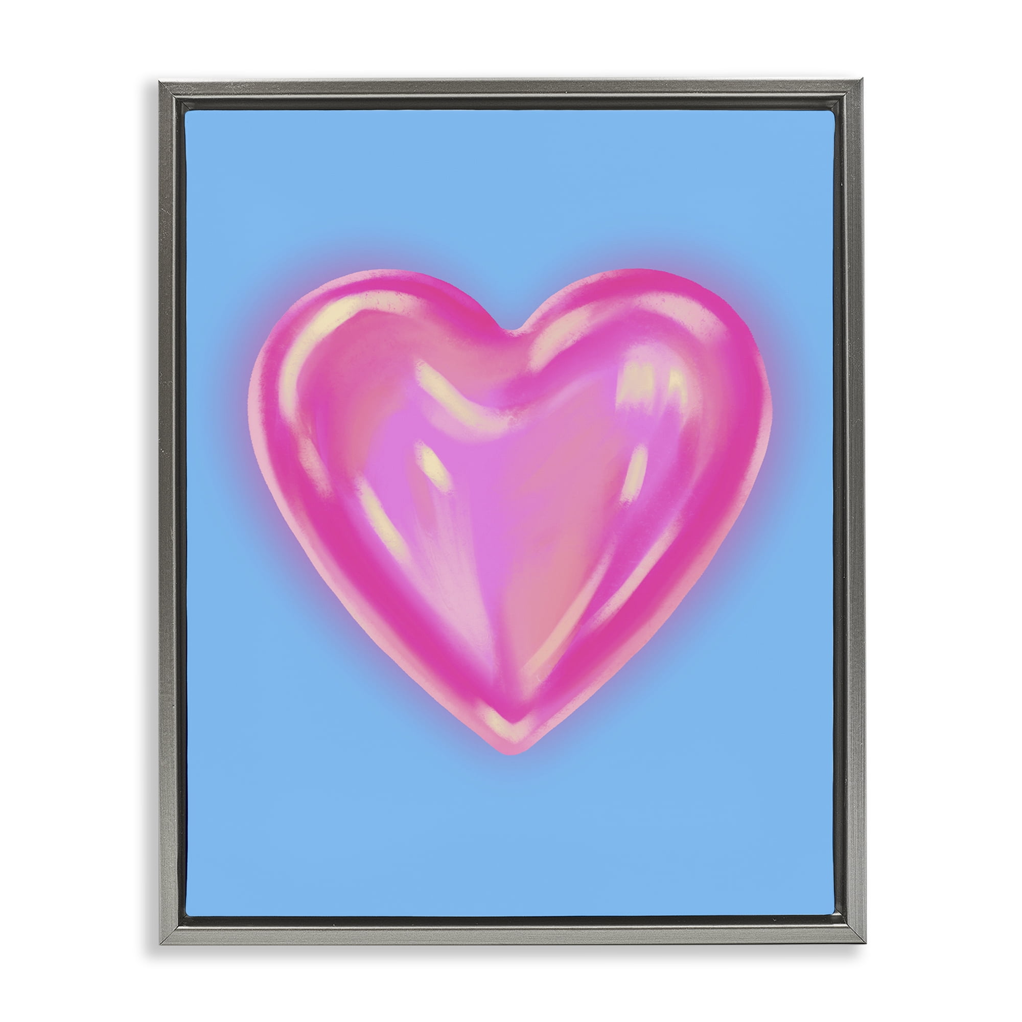 Stupell Industries Watercolor Sculptural Heart Abstract Painting Gray Floater Framed Canvas Art Print Wall Art, 25 x 31