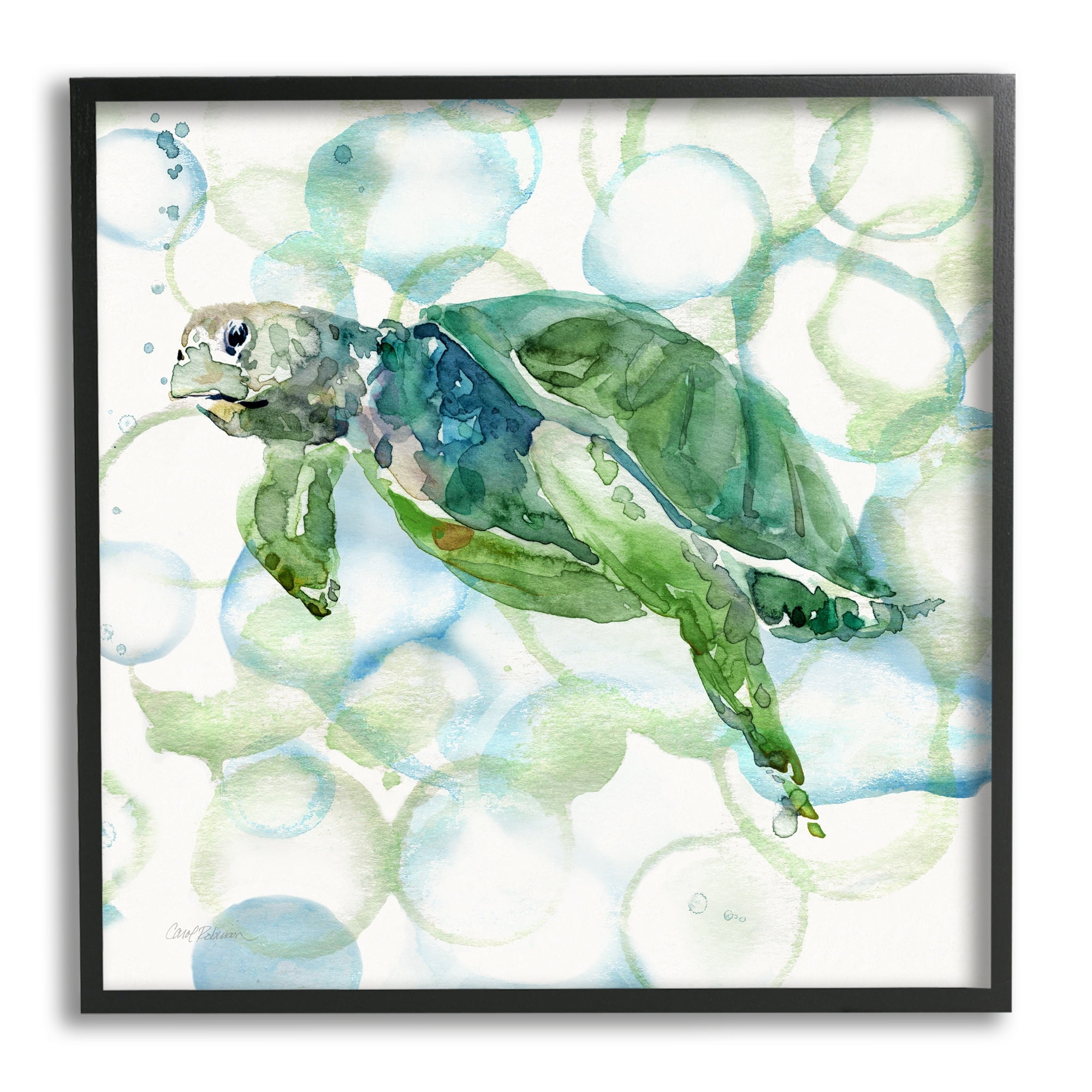 Stupell Industries Watercolor Sea Turtle Swimming Ocean Water Bubbles Painting Black Framed Art Print Wall Art, Design by Carol Robinson