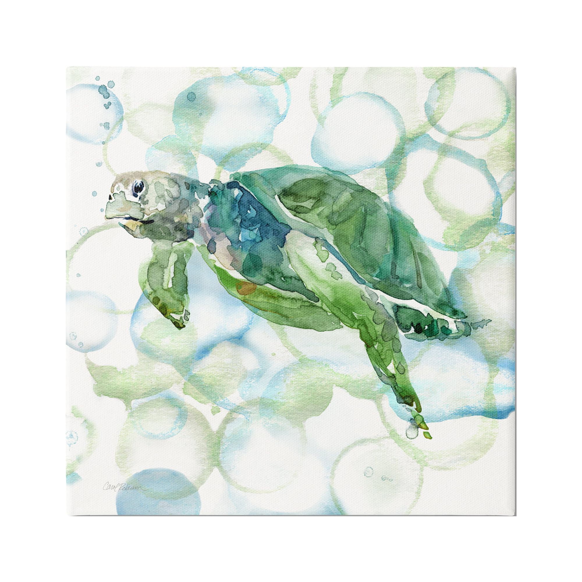 17" x 17" Green and Blue Sea Turtle Canvas Art