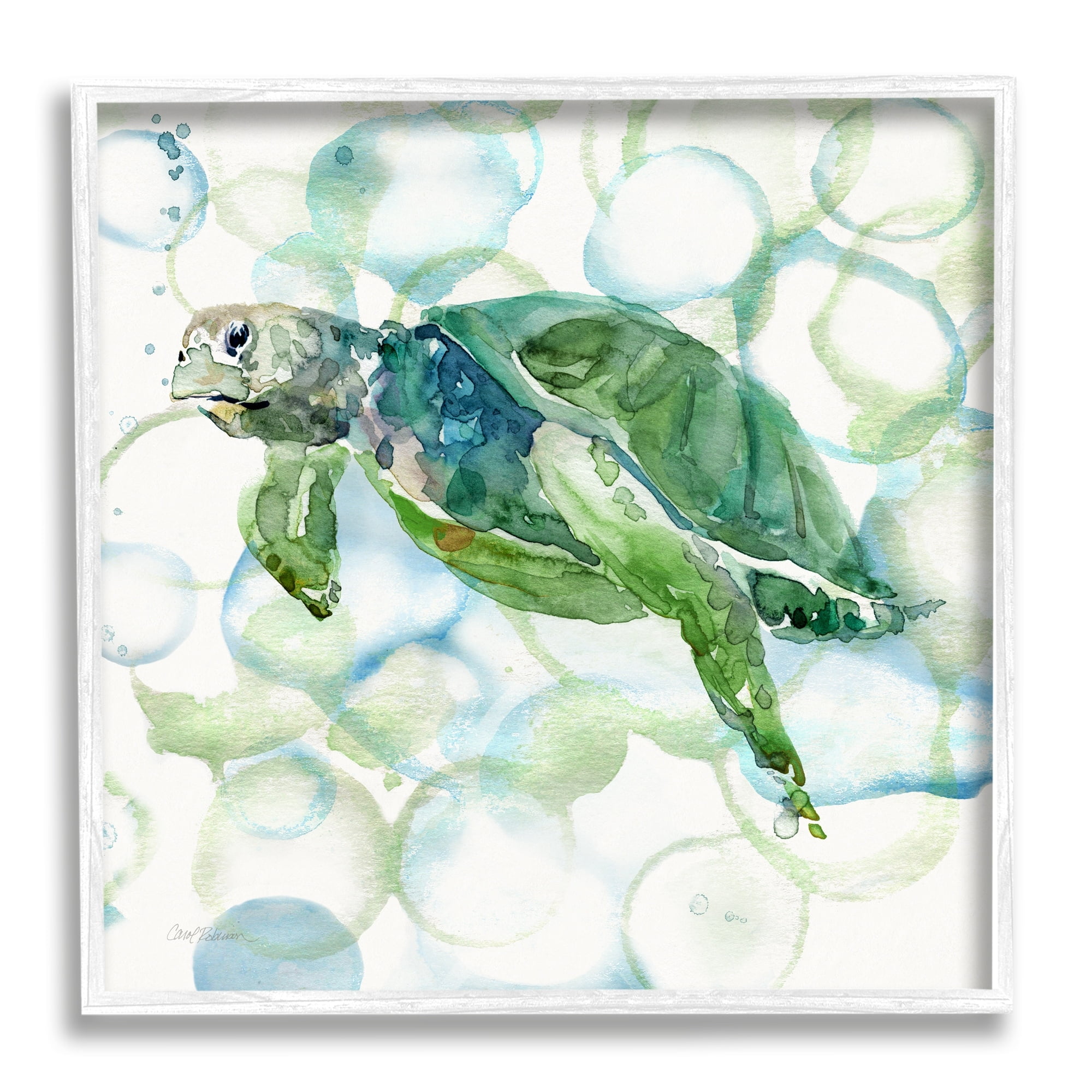Stupell Industries Watercolor Sea Turtle Swimming Ocean Water Bubbles Painting White Framed Art Print Wall Art, Design by Carol Robinson