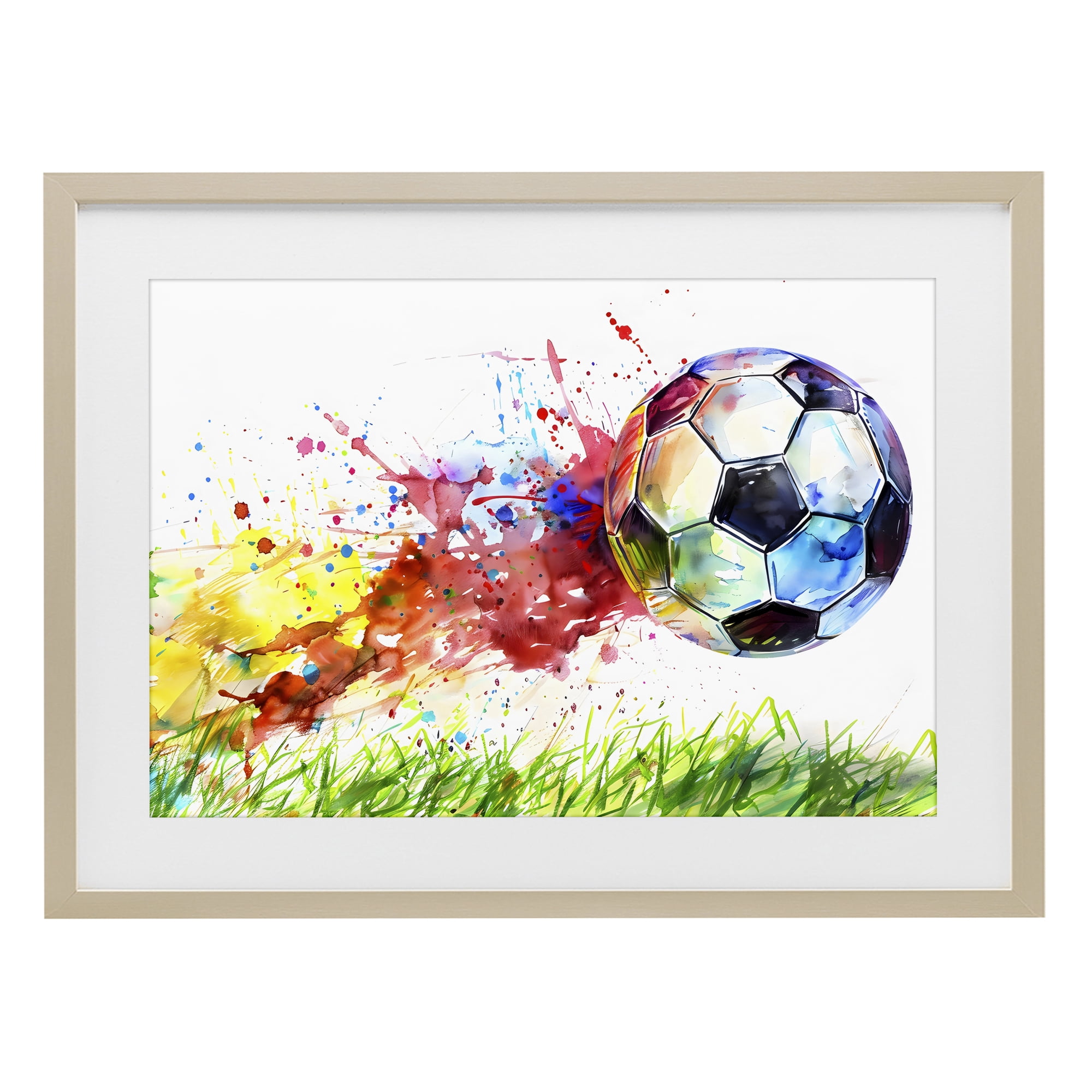 Stupell Industries Watercolor Soccer Ball in Motion Birch Framed Print Under Glass, design by Creative Studio