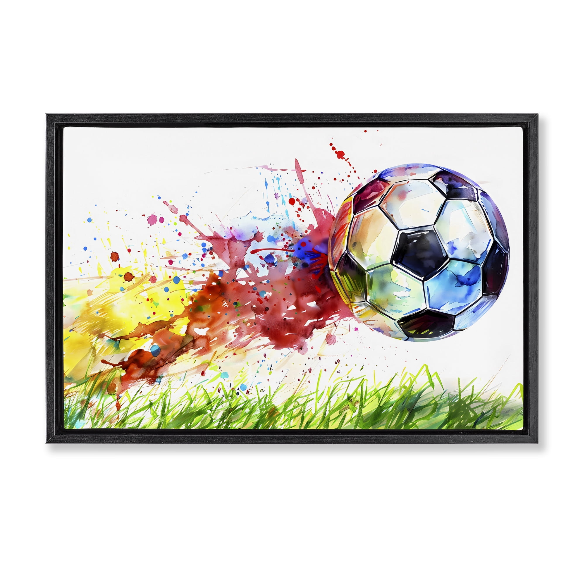 Stupell Industries Watercolor Soccer Ball in Motion Black Framed Floater Canvas Wall Art, design by Creative Studio
