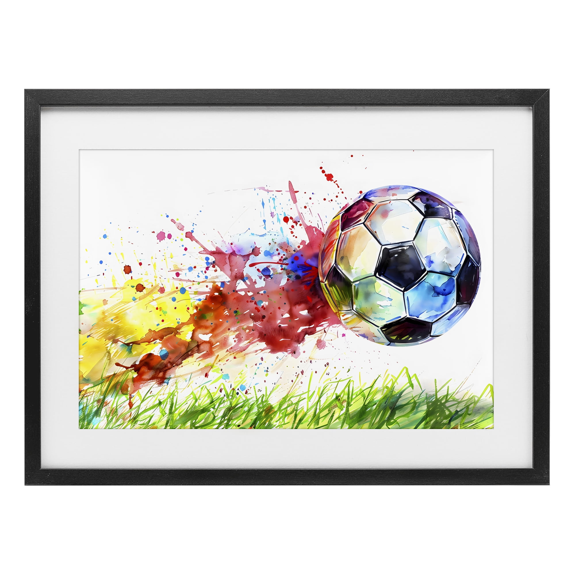 Stupell Industries Watercolor Soccer Ball in Motion Black Framed Print Under Glass, design by Creative Studio