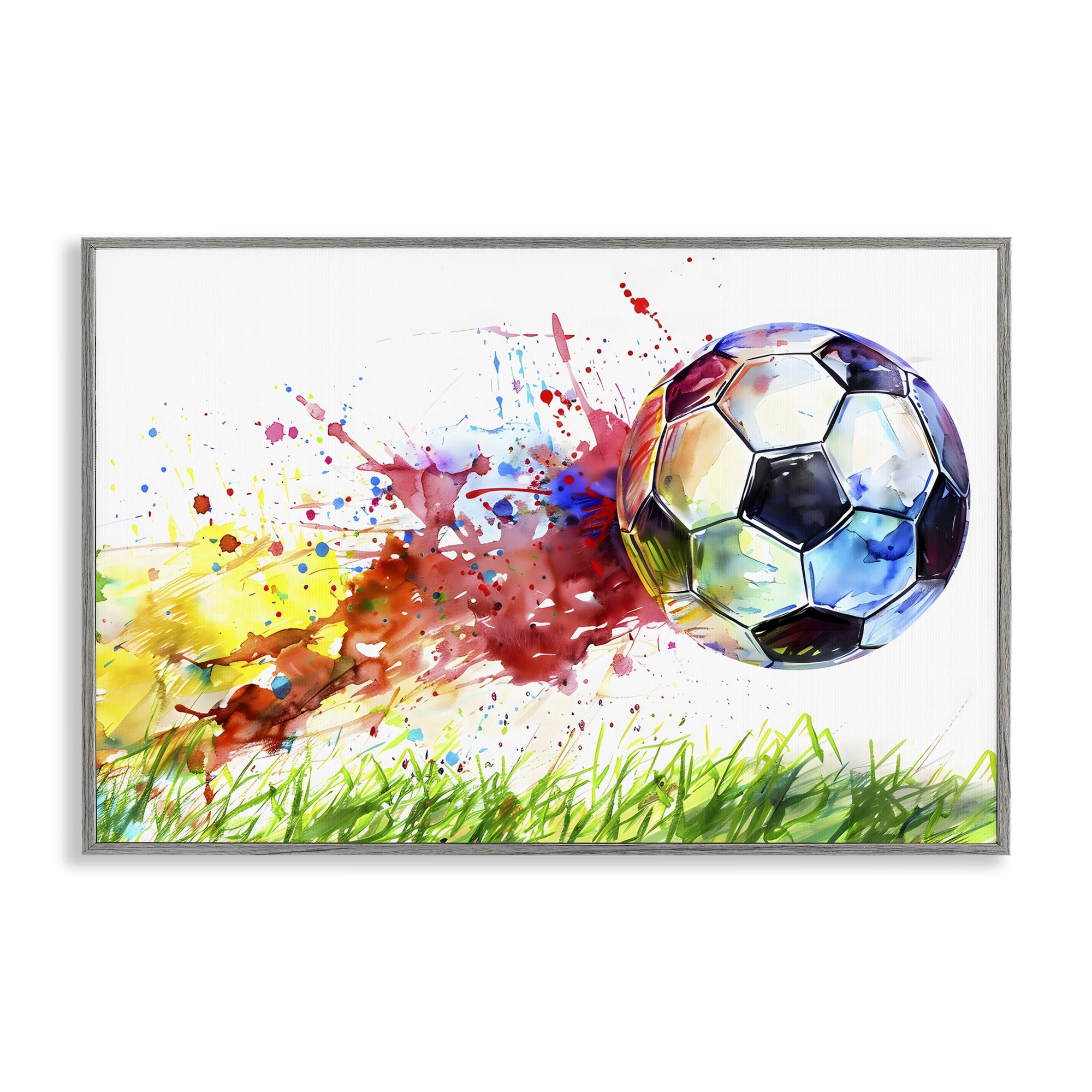 Stupell Industries Watercolor Soccer Ball in Motion Gray Framed Giclee Art, design by Creative Studio
