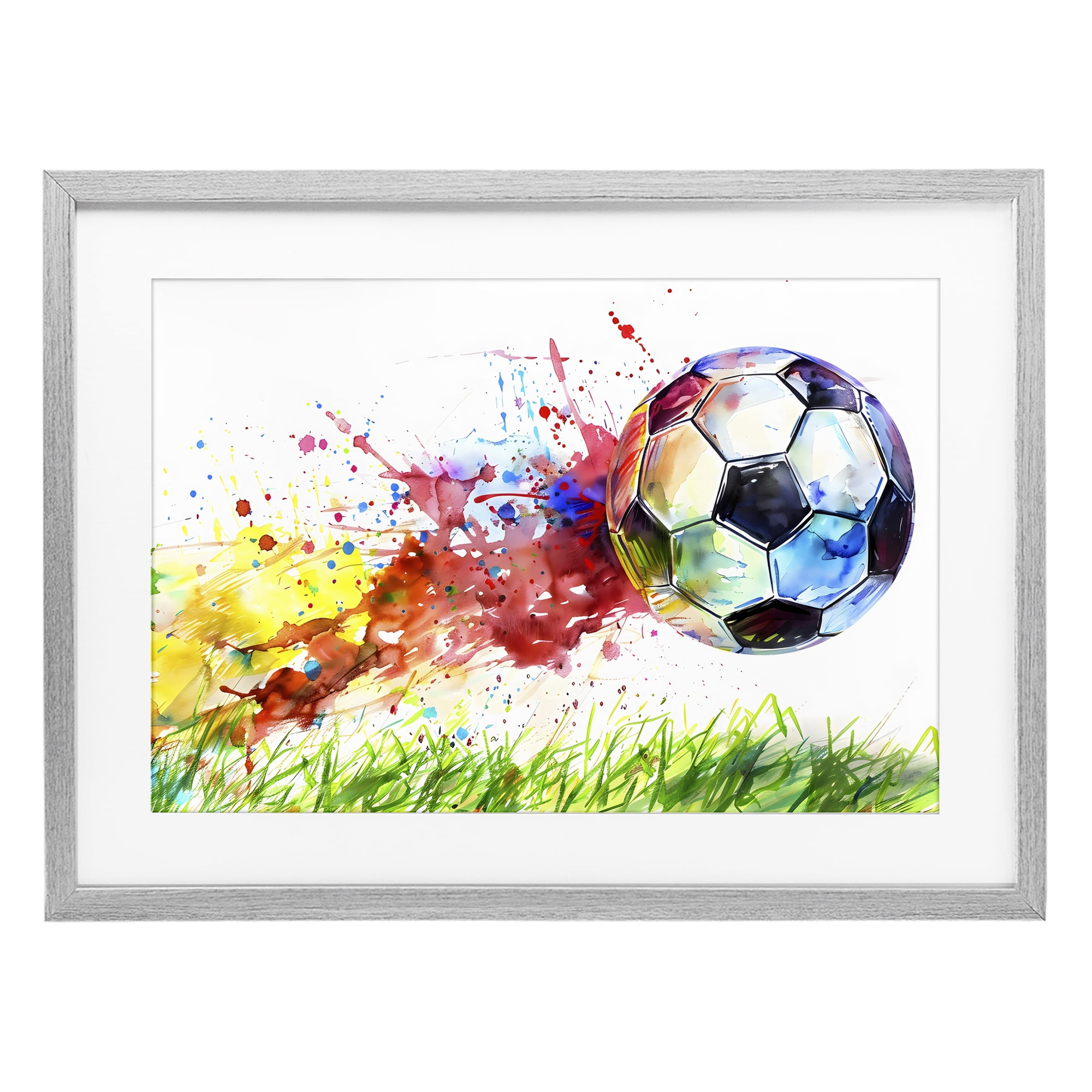 Stupell Industries Watercolor Soccer Ball in Motion Gray Framed Print Under Glass, design by Creative Studio