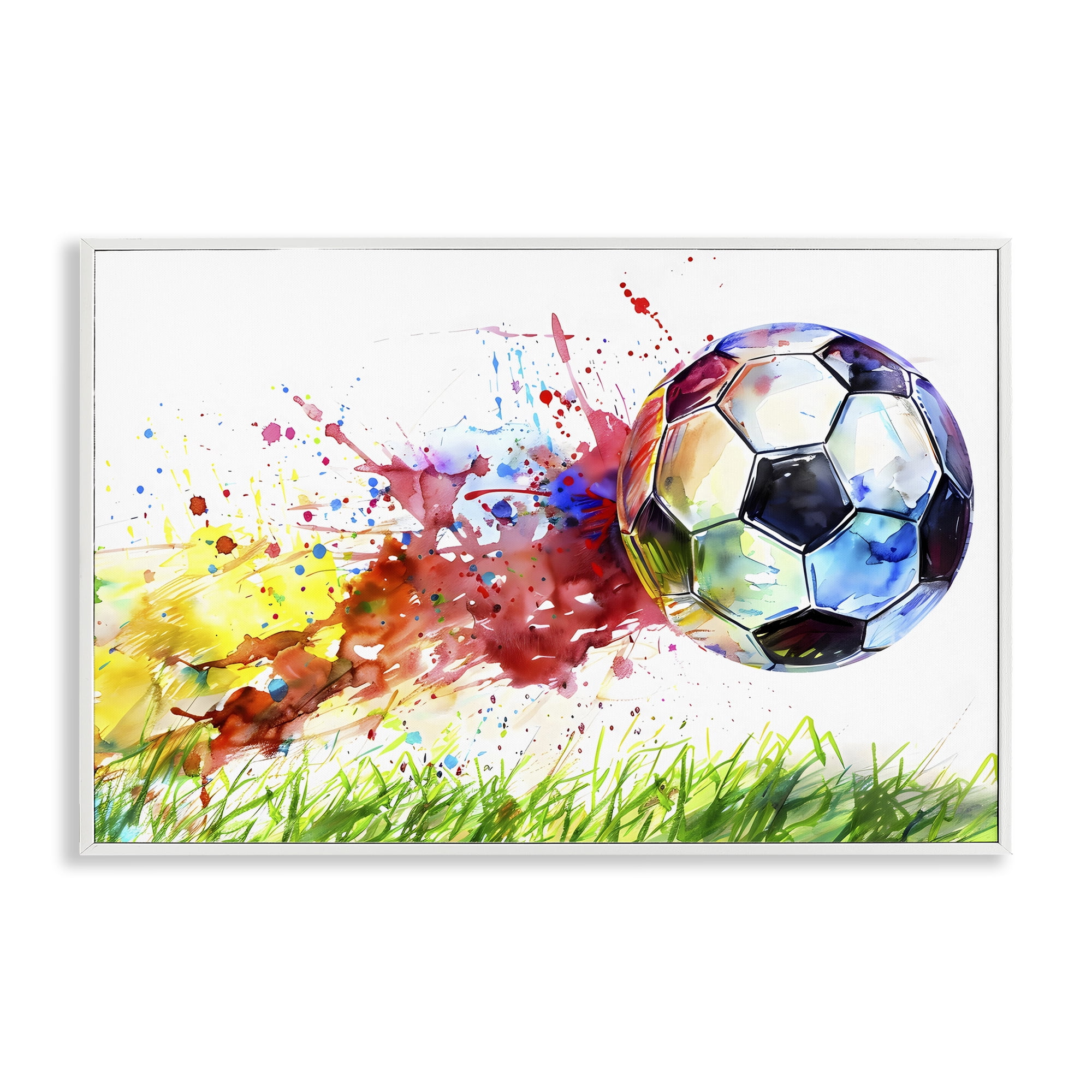 Stupell Industries Watercolor Soccer Ball in Motion White Framed Giclee Art, design by Creative Studio