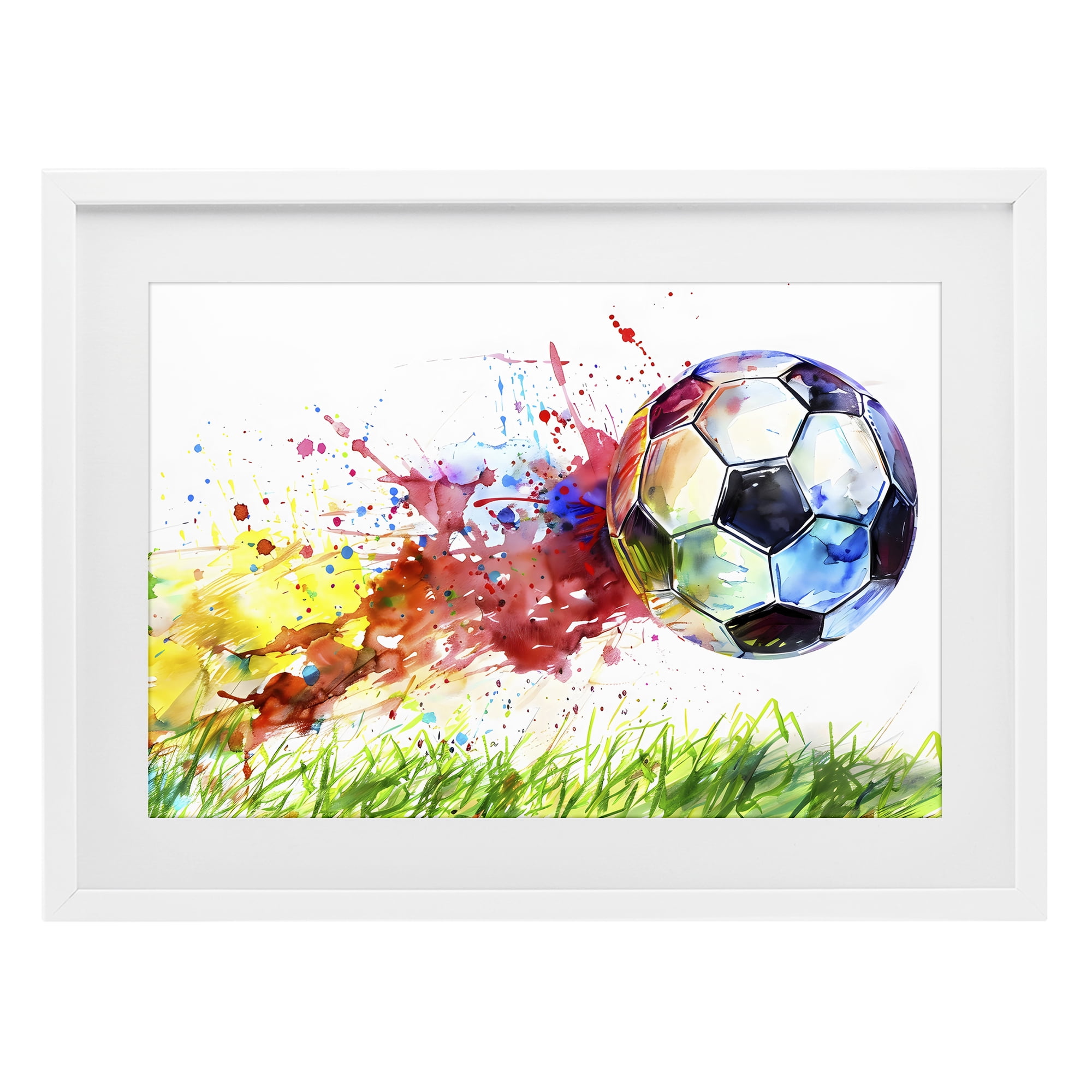 Stupell Industries Watercolor Soccer Ball in Motion White Framed Print Under Glass, design by Creative Studio