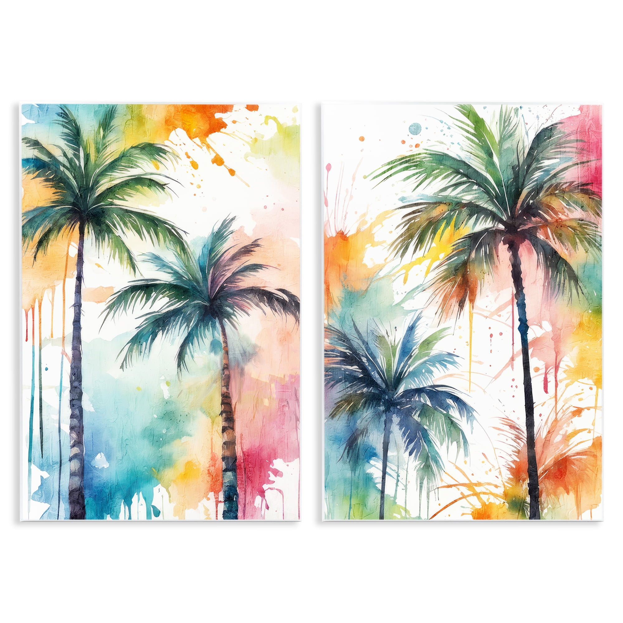 Stupell Industries Watercolor Splash Towering Palms Plants & Flowers Painting Unframed Art Print Wall Art, 13 x 19, Set of 2