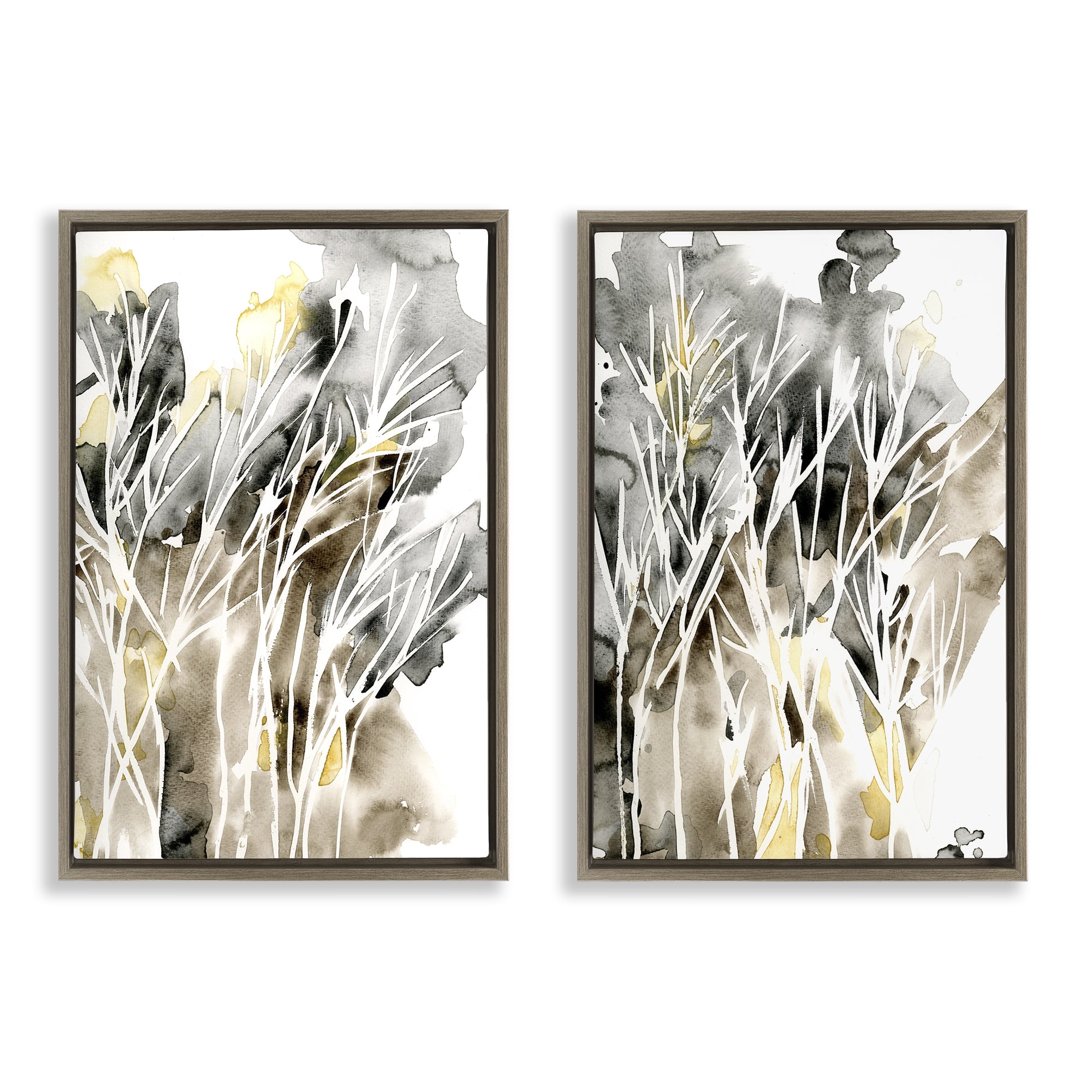 Stupell Industries Watercolor Splash with Tendrils Abstract Painting Brown Floater Framed Canvas Art Print Wall Art, 17 x 25, Set of 2