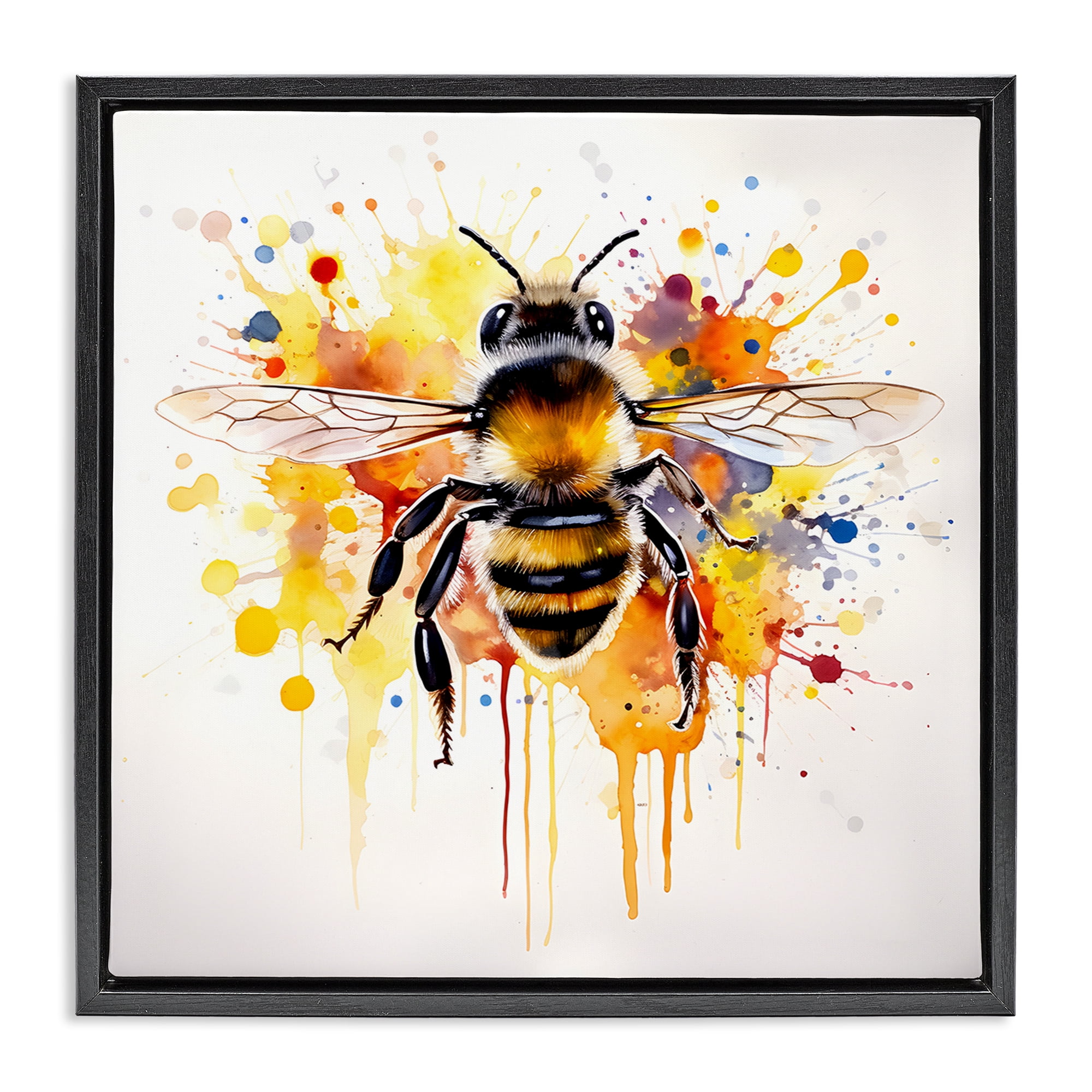 Stupell Industries Watercolor Style Bee Animals & Insects Painting Black Floater Framed Canvas Art Print Wall Art, 18 x 18