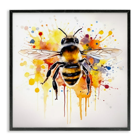 Stupell Industries Watercolor Style Bee Animals & Insects Painting Black Framed Art Print Wall Art, 12 x 12