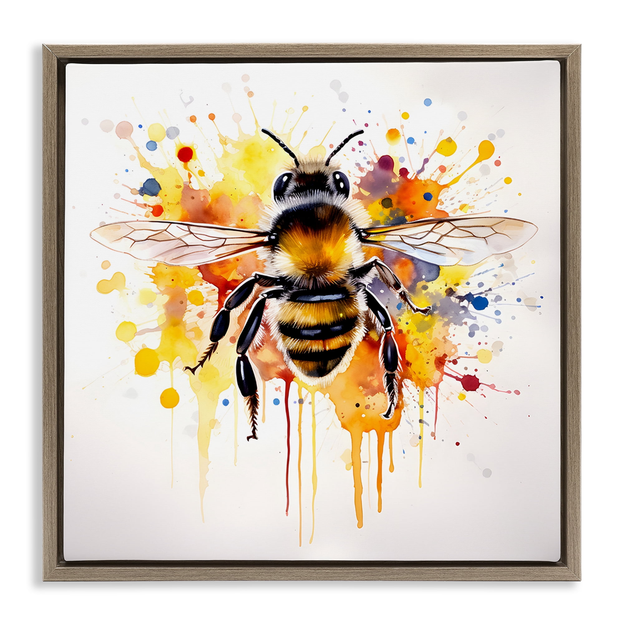 Stupell Industries Watercolor Style Bee Animals & Insects Painting Brown Floater Framed Canvas Art Print Wall Art, 25 x 25