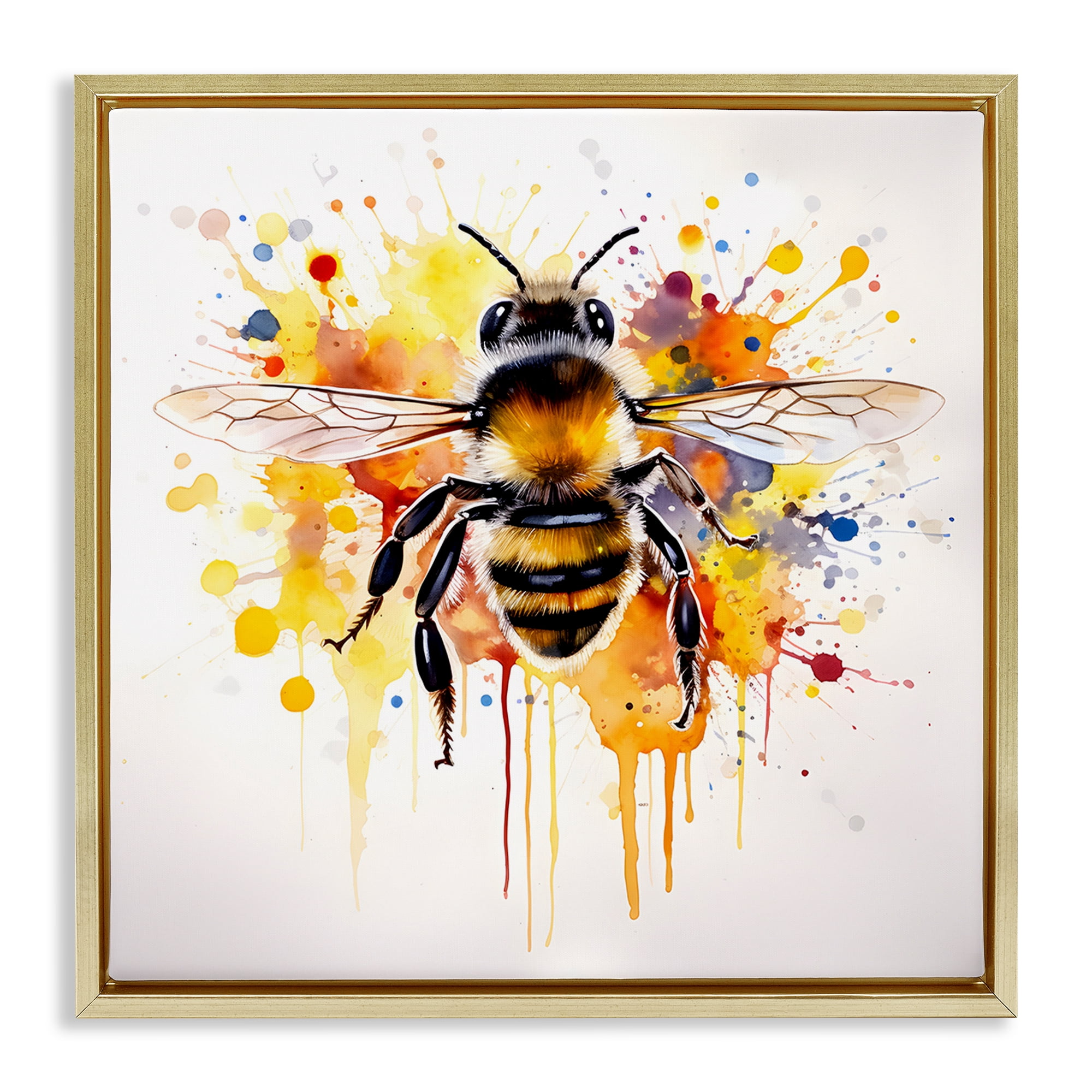 Stupell Industries Watercolor Style Bee Animals & Insects Painting Gold Floater Framed Canvas Art Print Wall Art, 25 x 25