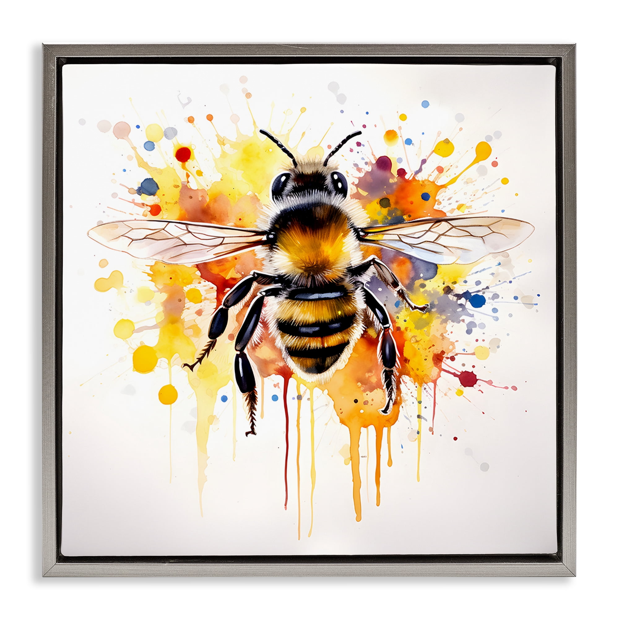 Stupell Industries Watercolor Style Bee Animals & Insects Painting Gray Floater Framed Canvas Art Print Wall Art, 25 x 25