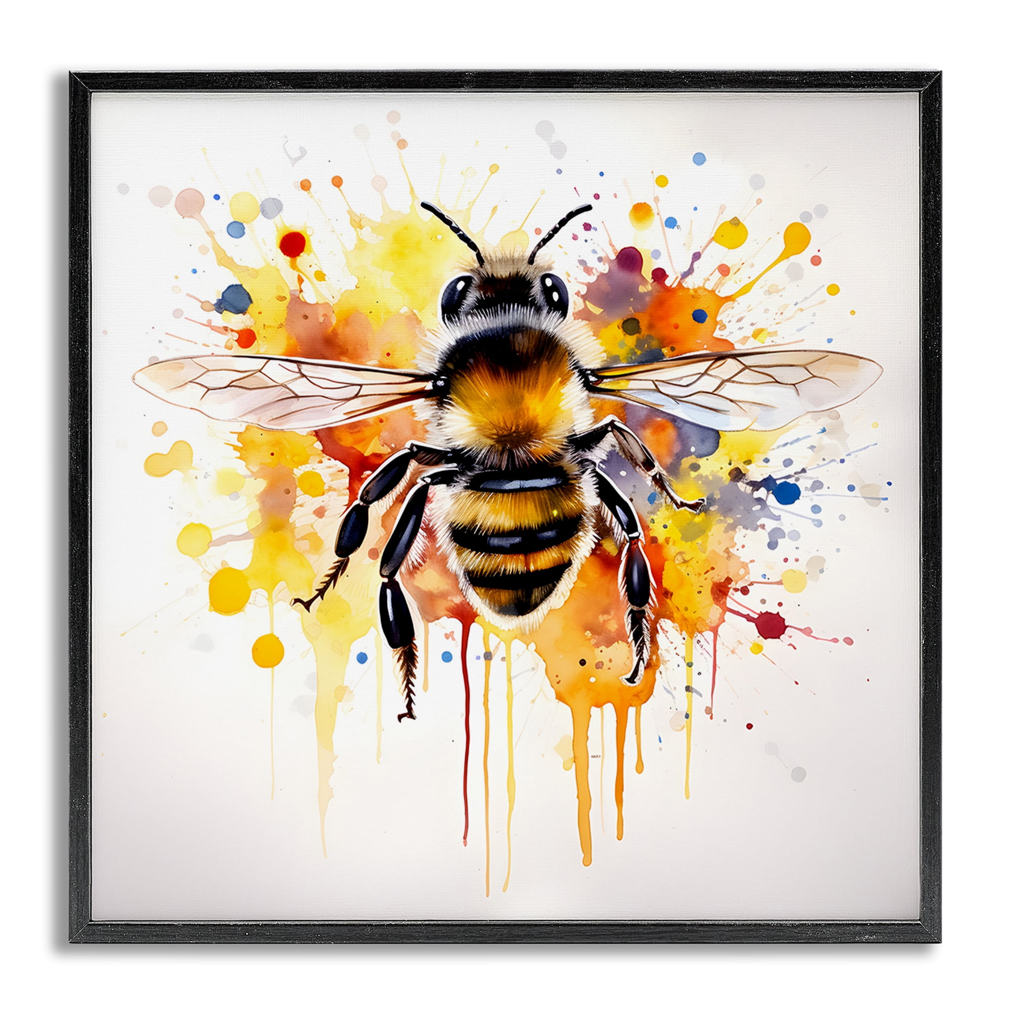 Stupell Industries Watercolor Style Bee Animals & Insects Painting Gray Framed Art Print Wall Art, 17 x 17