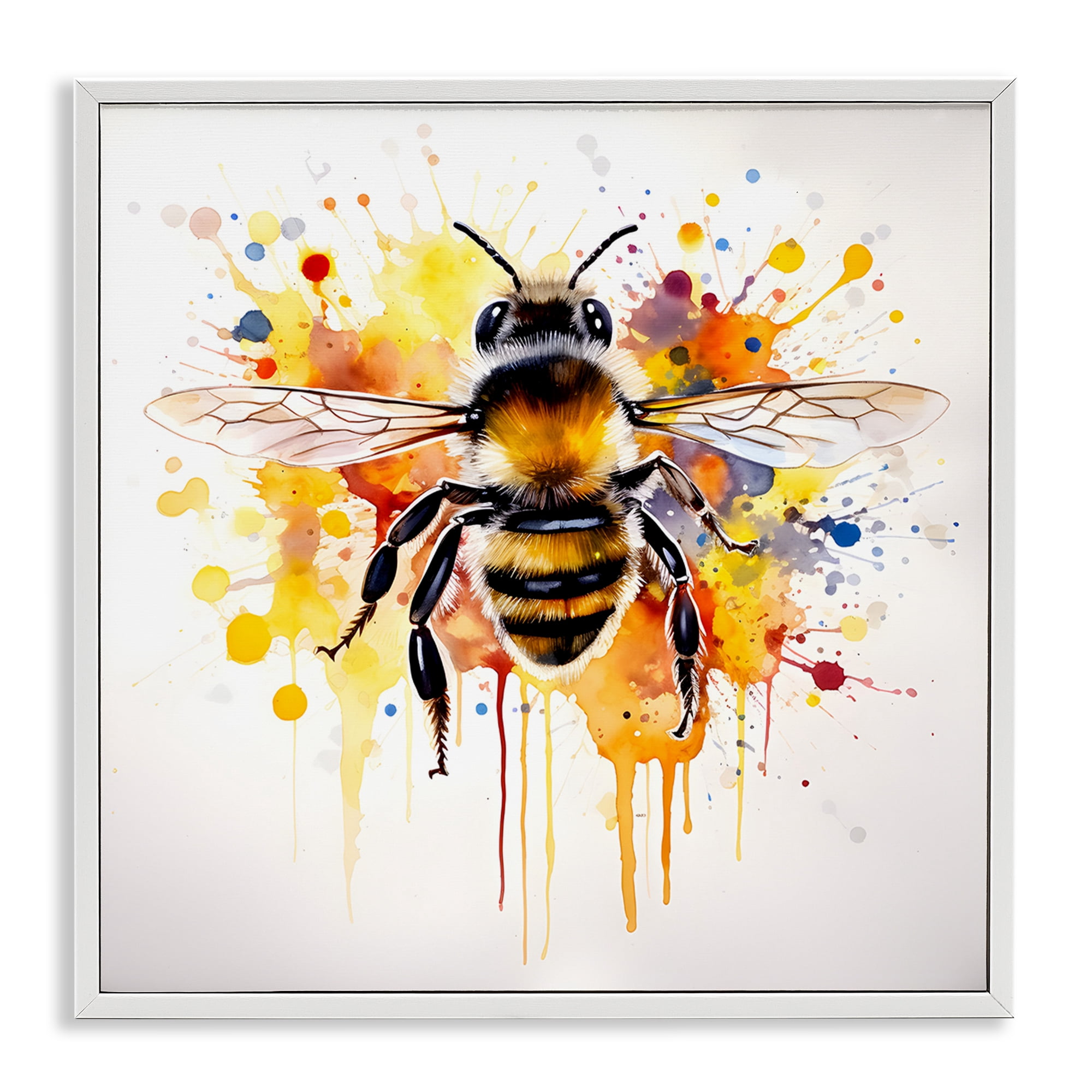 Stupell Industries Watercolor Style Bee Animals & Insects Painting White Framed Art Print Wall Art, 24 x 24