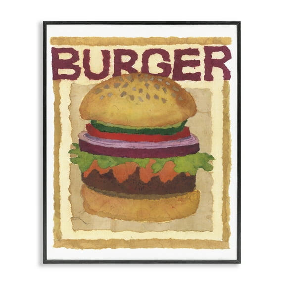 Stupell Industries Watercolor Style Burger Food & Beverage Painting Black Framed Art Print Wall Art, 11 x 14